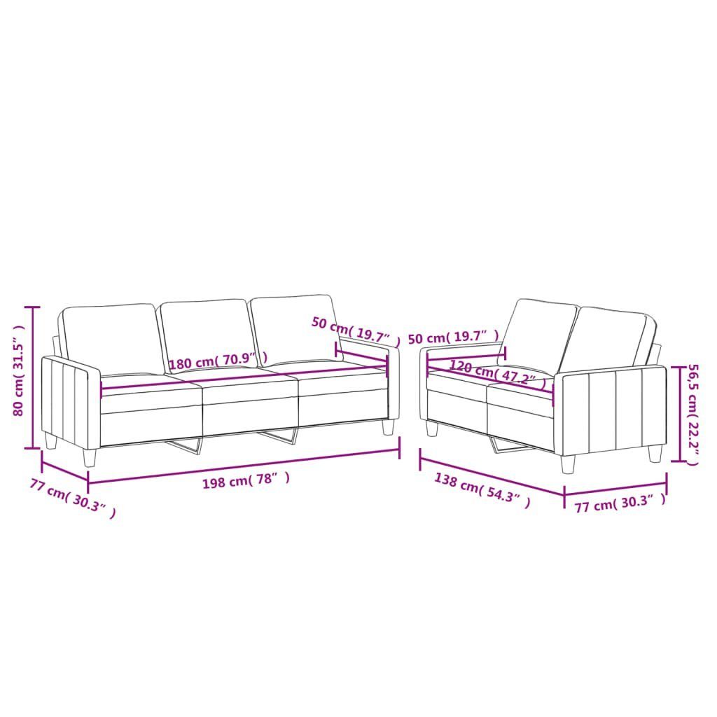 Grau Sofagarnitur Kissen Sofa vidaXL mit 2-tlg. Kunstleder