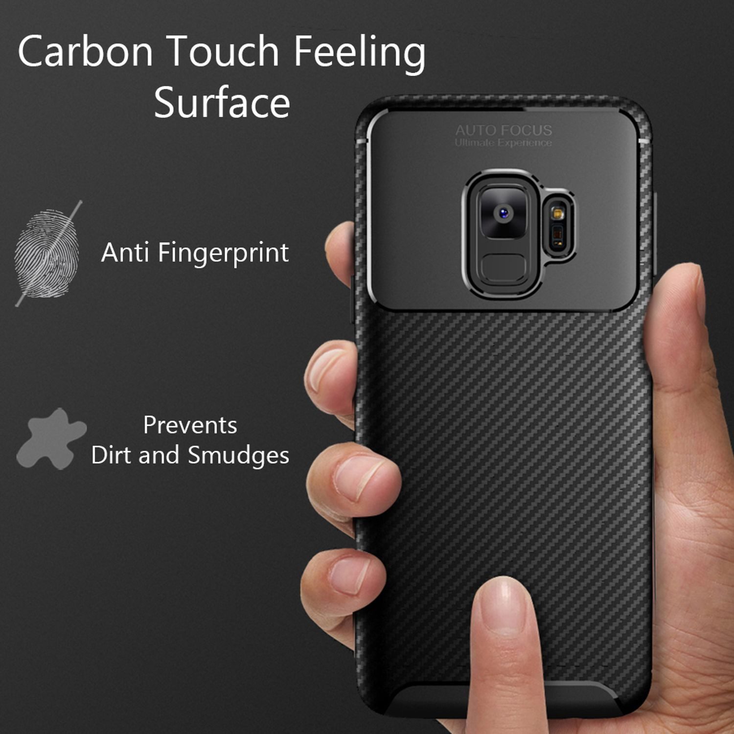 Nalia Smartphone-Hülle Samsung Galaxy S9 14,7 cm (5,8 Zoll), Carbon Look Silikon Hülle / Matt Schwarz / Rutschfest / Karbon Optik