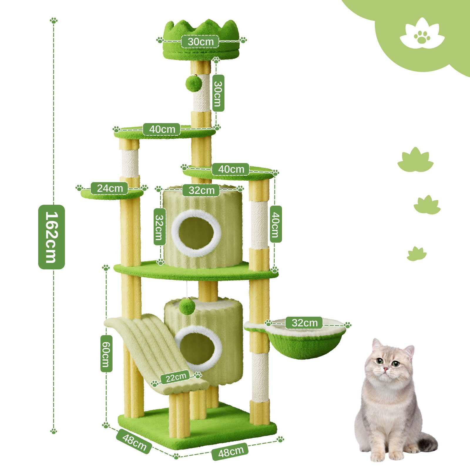 Dogat Kratzbaum Katzenbaum für Katzen, Kletterbaum mit Spielzeug, kratzmöbel, 53cm/162cm