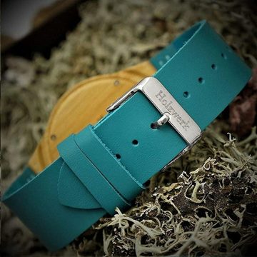 Holzwerk Quarzuhr FLORISTIC Damen Holz Armband Uhr mit Blumen Muster, braun, türkis blau