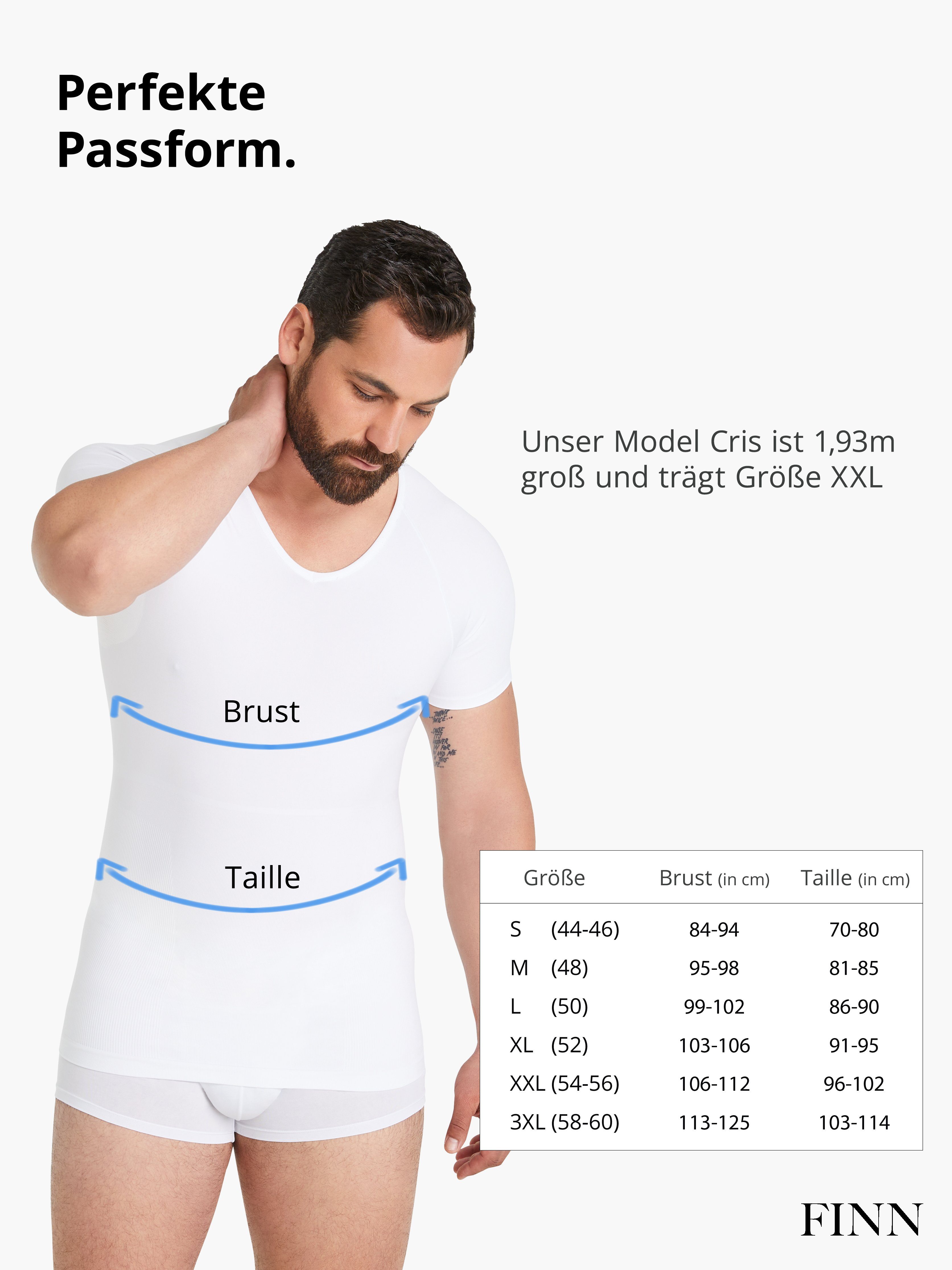 FINN Design für Shapinghemd Kompressions-Unterhemd Weiß Herren Seamless Starker Body-Shaper Nähte ohne Männer