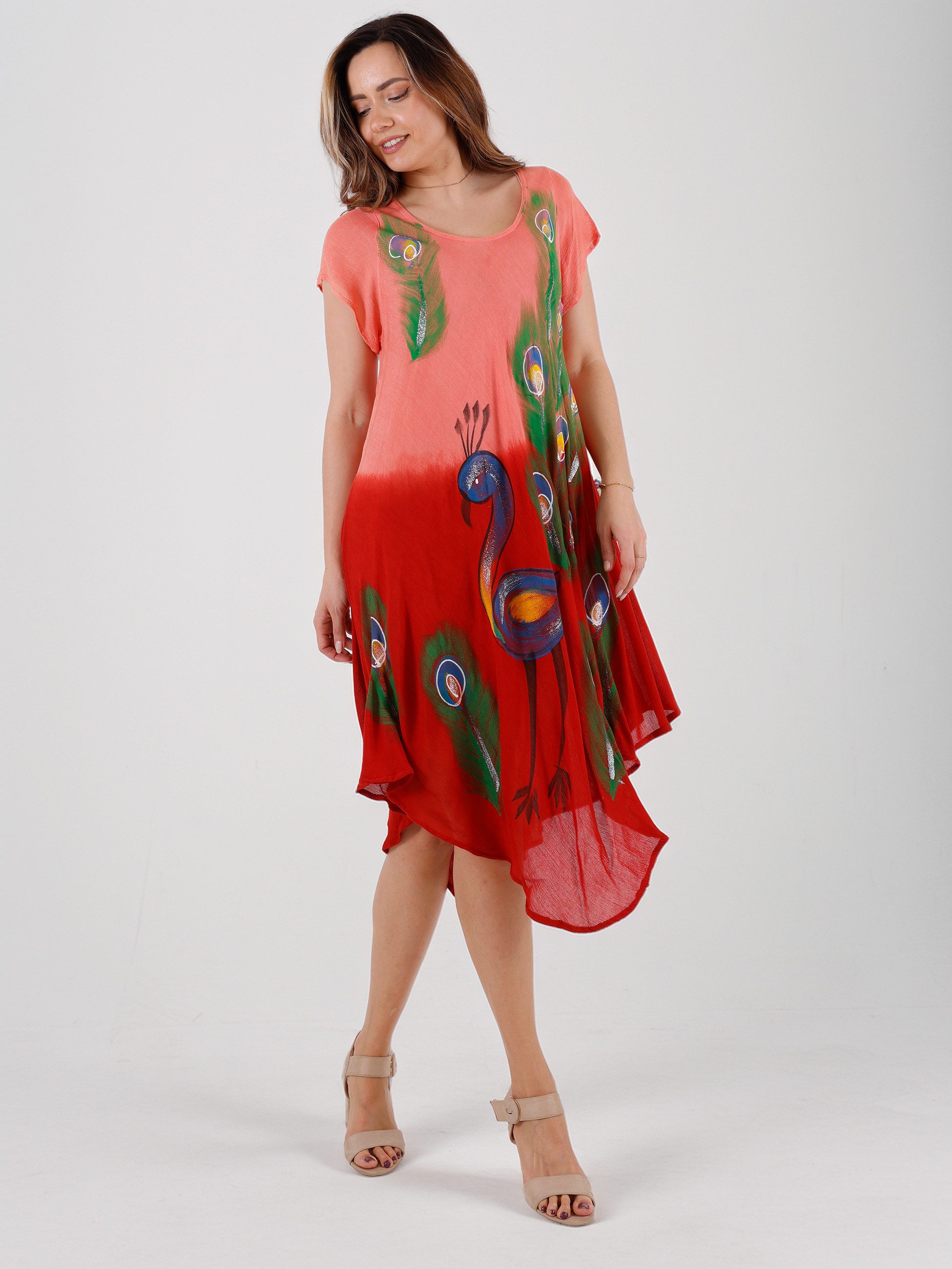 YC Fashion & Style Strandkleid Sommerkleid mit Pfauenmotiv und Farbverlauf günstig online kaufen