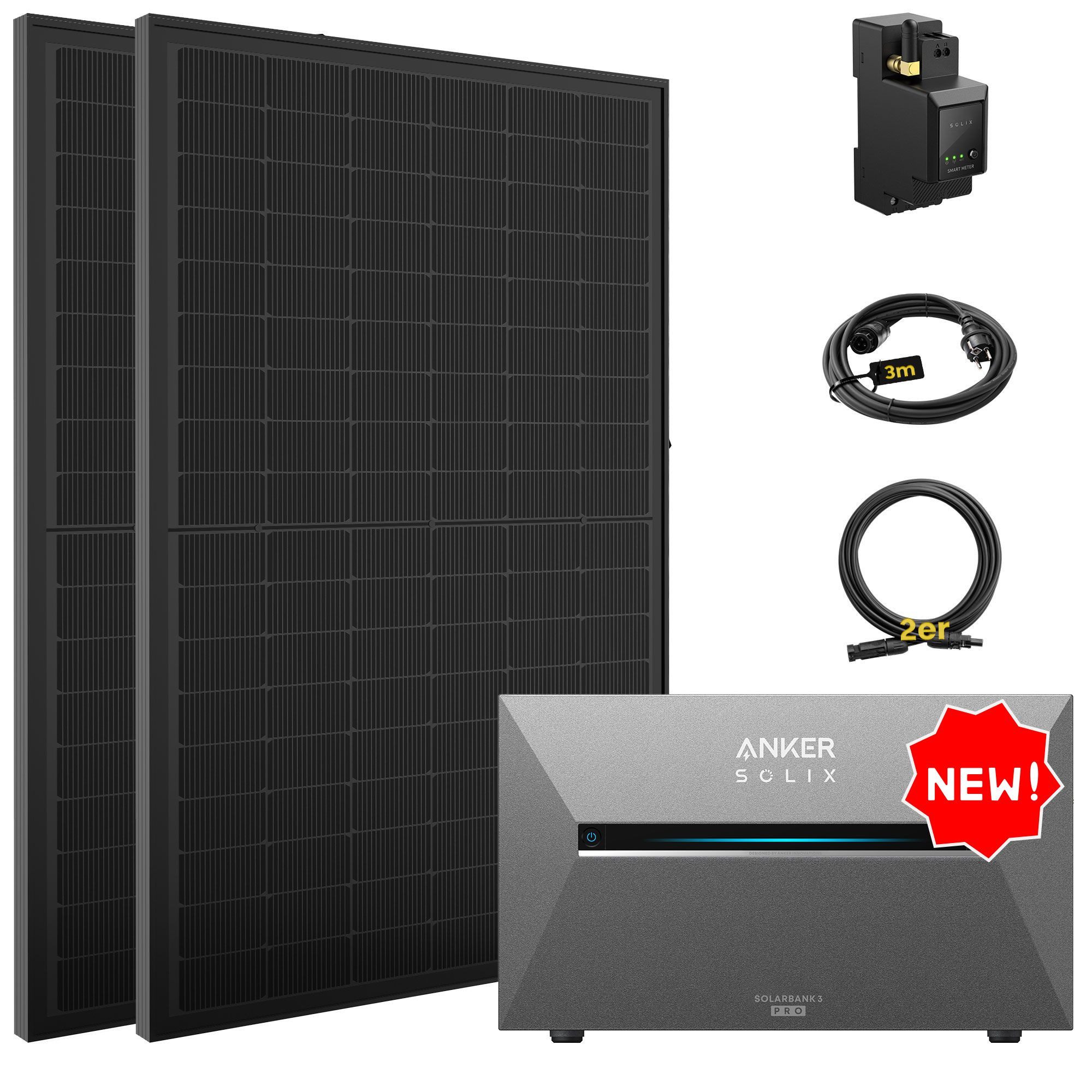 SolarMars Solaranlage 1000W Balkonkraftwerk mit Speicher Anker Solix Solarbank 3 E2700 Pro, (mit optionaler BP2700 Erweiterungsakku), mit intelligenter KI zur dynamischen Überwachung des Stromverbrauchs