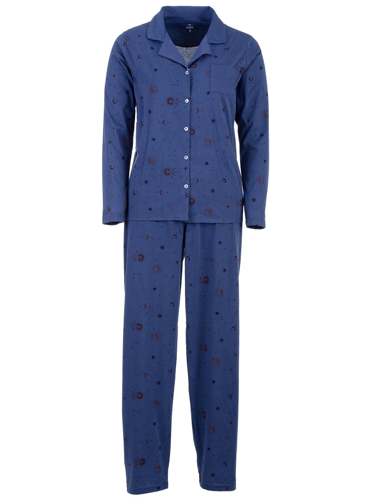 Mond - blau Langarm Pyjama zeitlos Sterne Schlafanzug Set