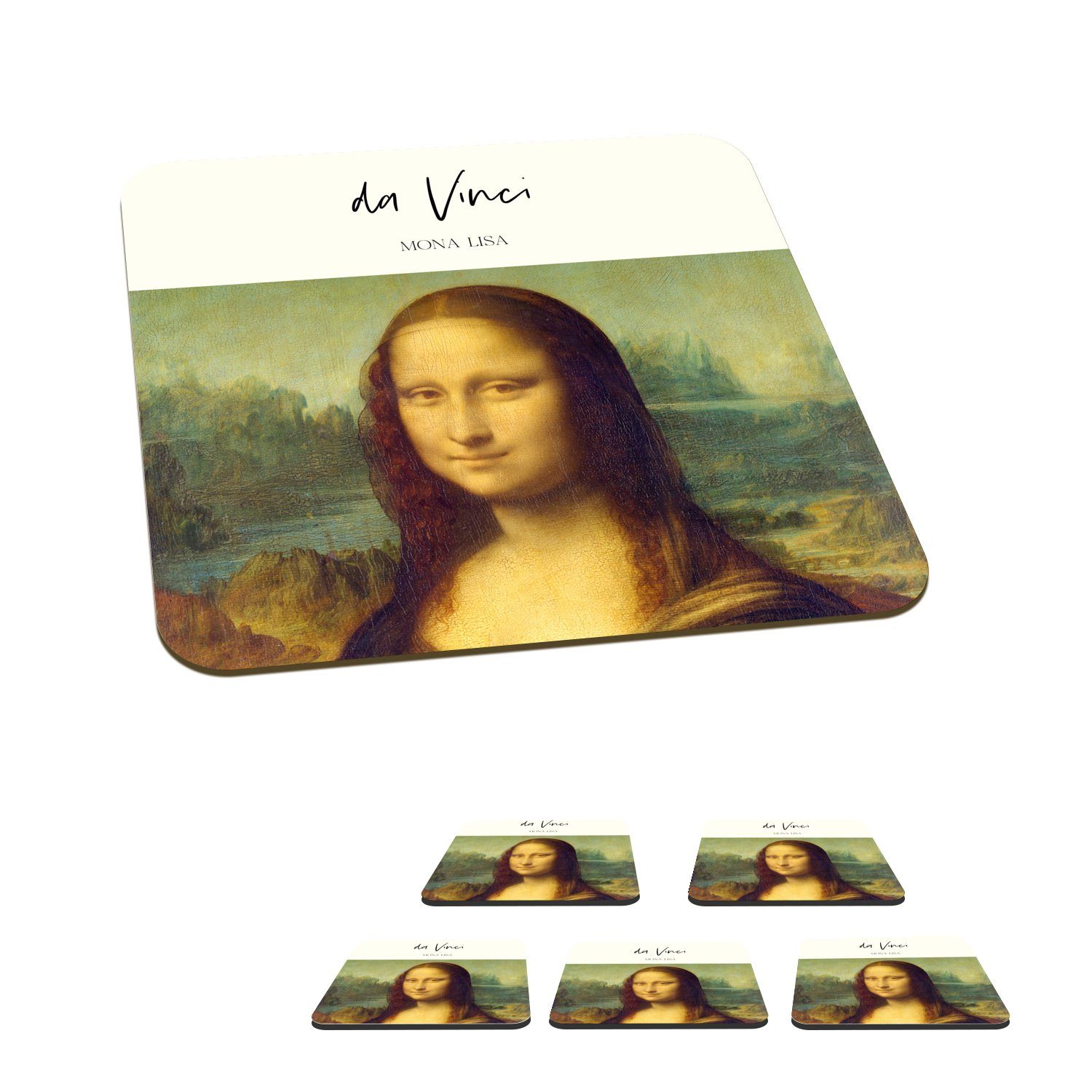 Leonardo Zubehör 6-tlg., Alte Mona Glasuntersetzer, Tasse da für Glasuntersetzer - Tischuntersetzer, - Vinci Lisa Korkuntersetzer, Gläser, MuchoWow Untersetzer, Meister,