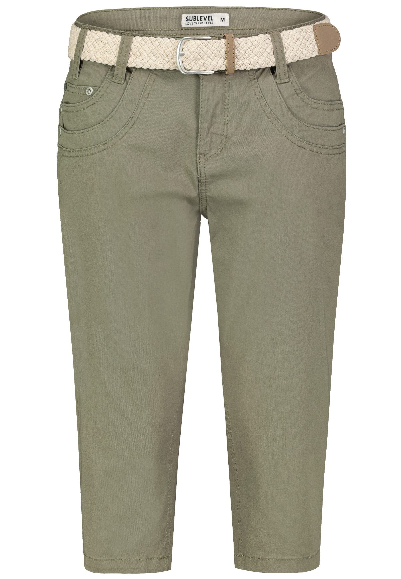 Caprihose Damen 3/4-Hose mit Flechtgürtel