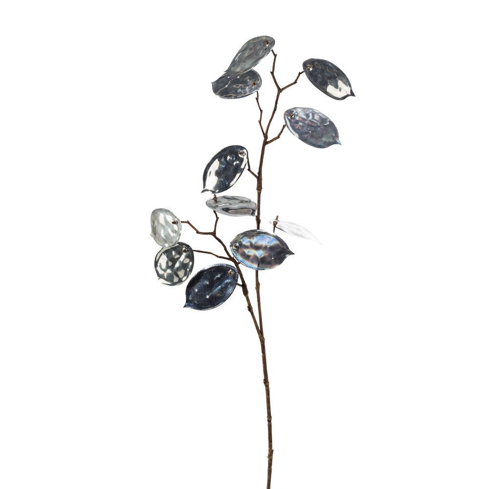 Kunstzweig Kunstpflanze PFENNIGBLATTZWEIG ca 47cm. Metallic. Silber, Gasper, Höhe 47.00 cm