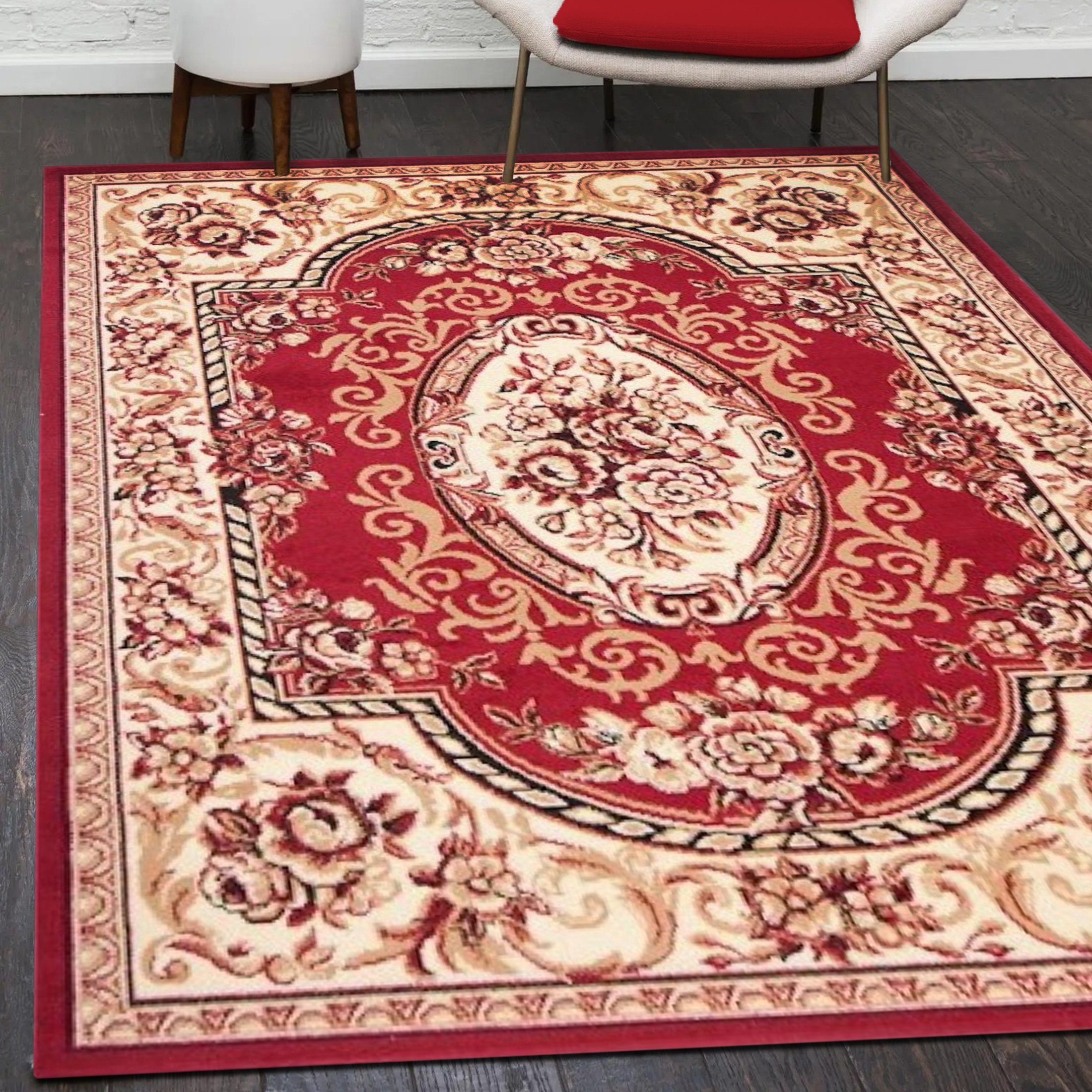 Orientteppich Orientalisch Vintage Teppich Kurzflor Wohnzimmerteppich Rot, Mazovia, 60 x 100 cm, Fußbodenheizung, Allergiker geeignet, Farbecht, Pflegeleicht Rot / F739A-RED