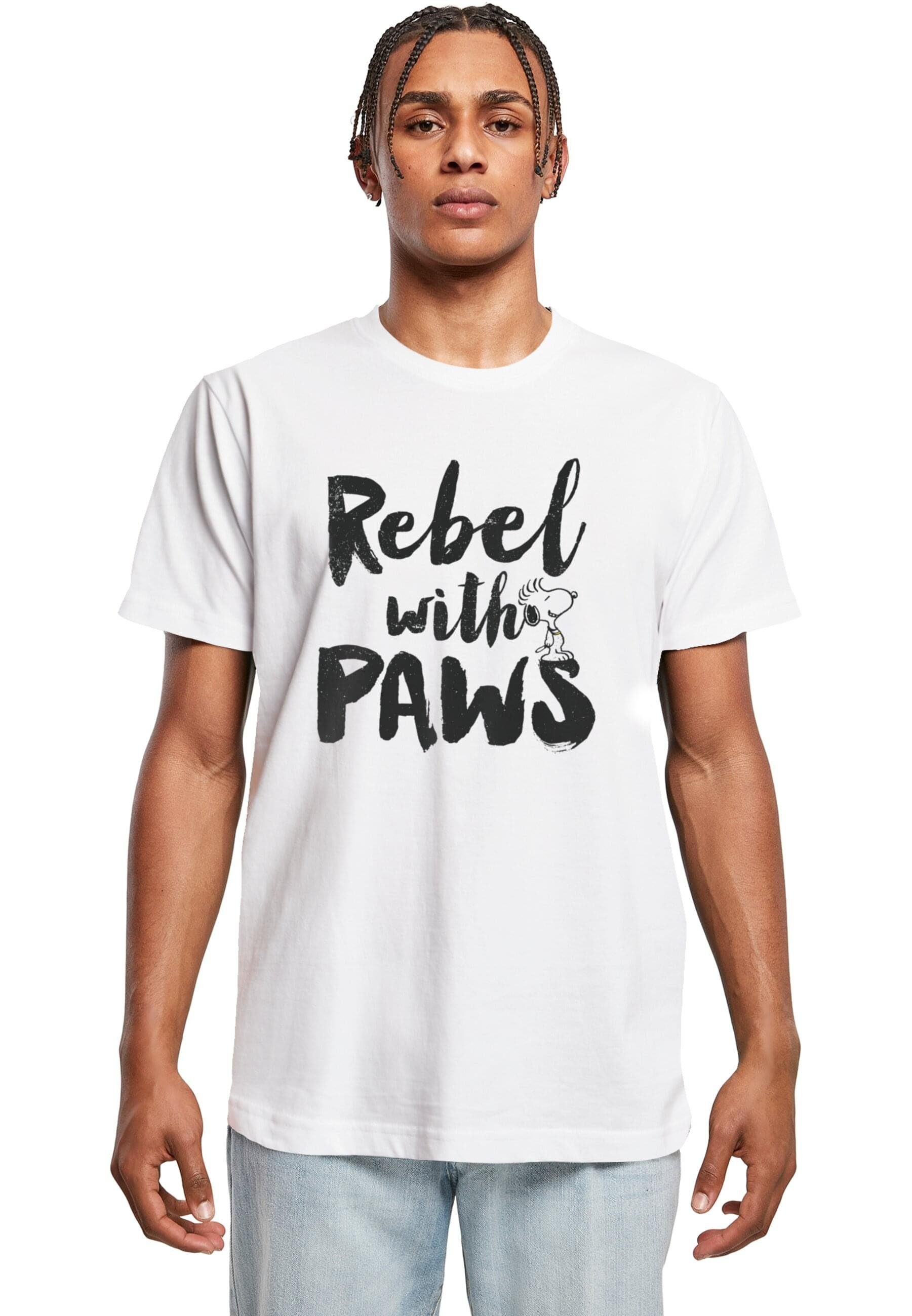Merchcode T-Shirt Herren Peanuts - Rebel with paws T-Shirt Round Neck (1-tlg) white