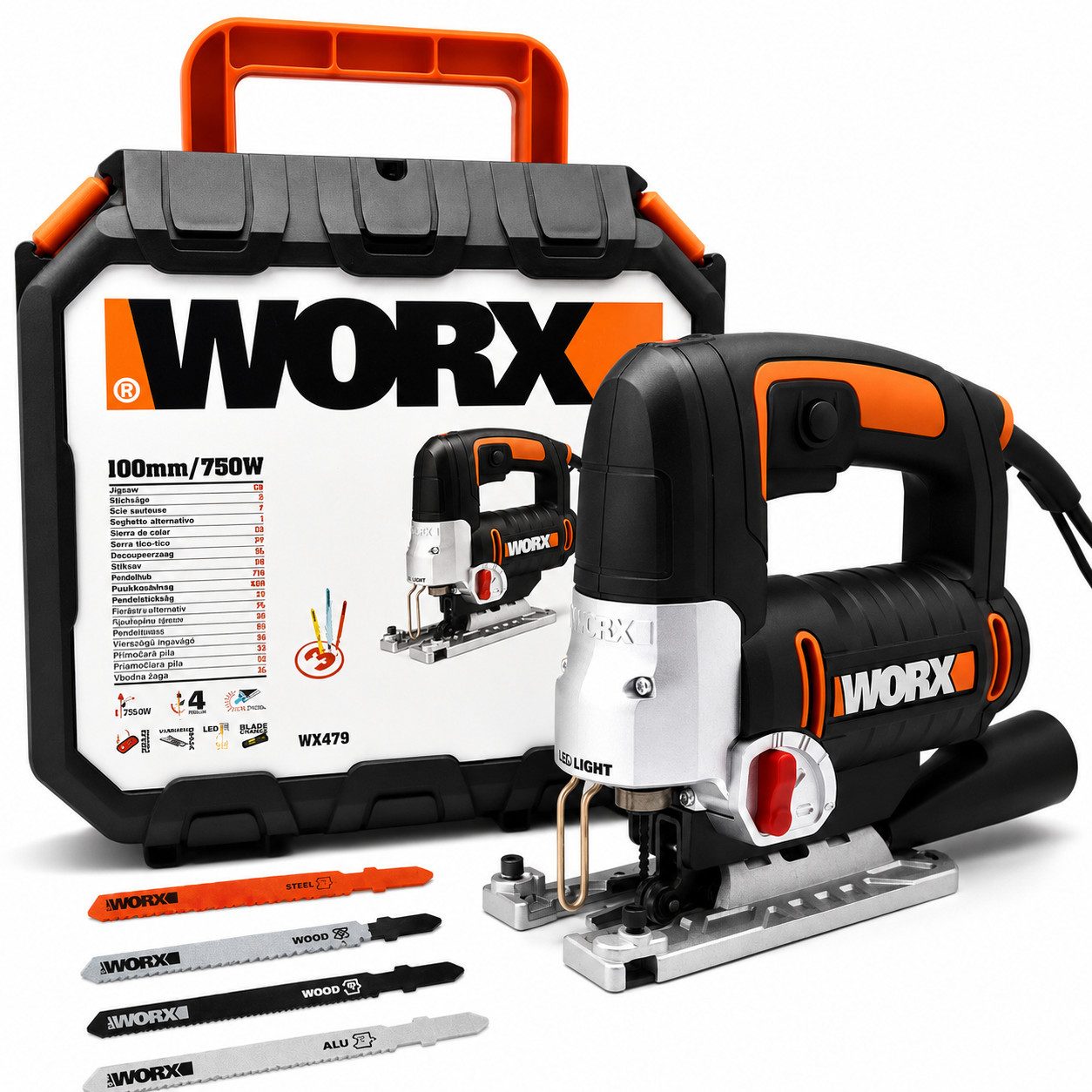 Worx Stichsäge Pendelhubstichsäge 750W Handsäge mit 4-facher Pendelhubeinstellung, Pendelhub Stichsäge Elektrostichsäge Sägemaschine Renovierungswerkzeug