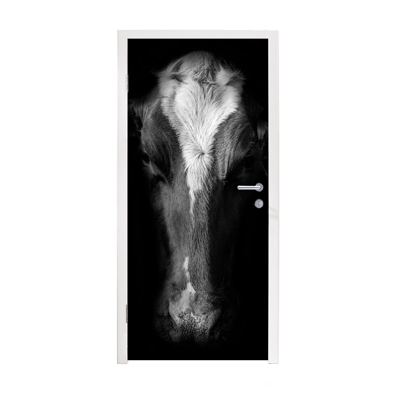 MuchoWow Türtapete Kuh - Tiere - Schwarz, Matt, bedruckt, (1 St), Fototapete für Tür, Türaufkleber, 75x205 cm
