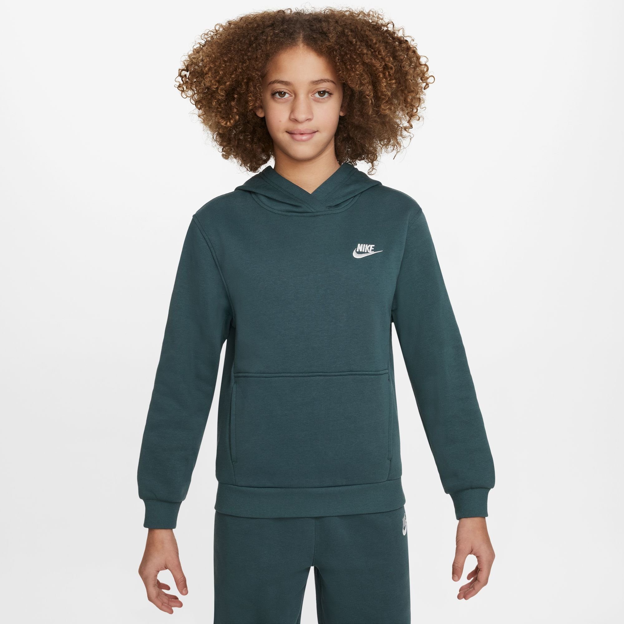 Nike Sportswear HOODIE DEEP Kapuzensweatshirt PULLOVER JUNGLE/WHITE BIG KID'S CLUB FLEECE
