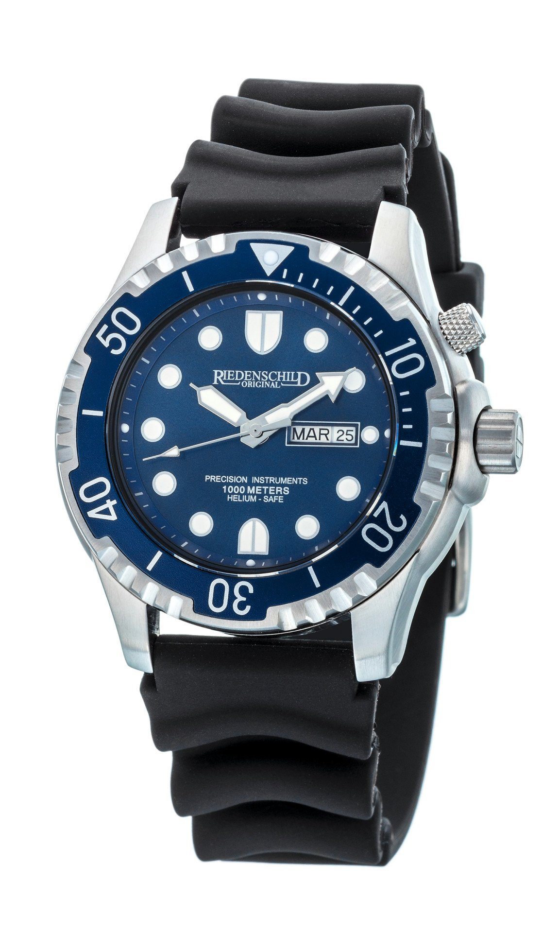 Riedenschild RS8000-08 Blau Silikon-/Edelstahlband Taucheruhr 100ATM mit 46 mm, Heliumventil