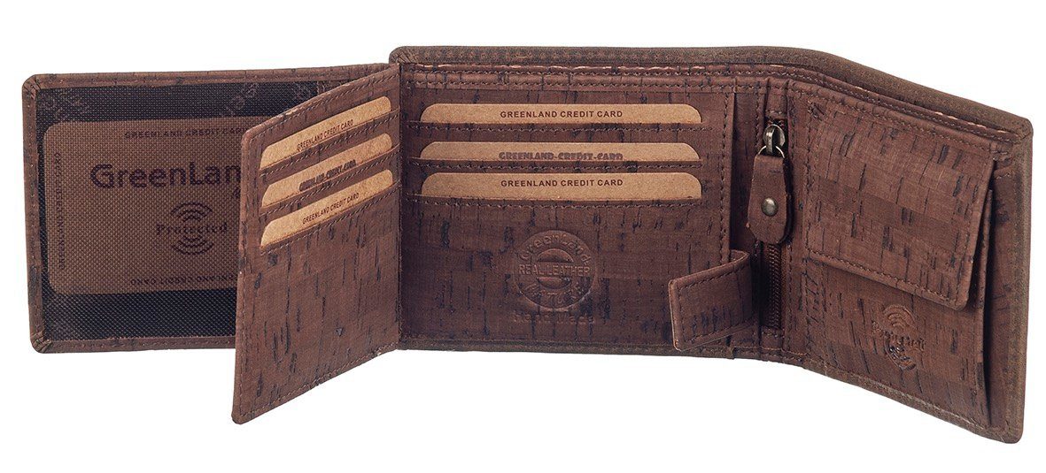 mit Sicherheitsschutz Geldbörse NATURE leather-cork, Nature GreenLand