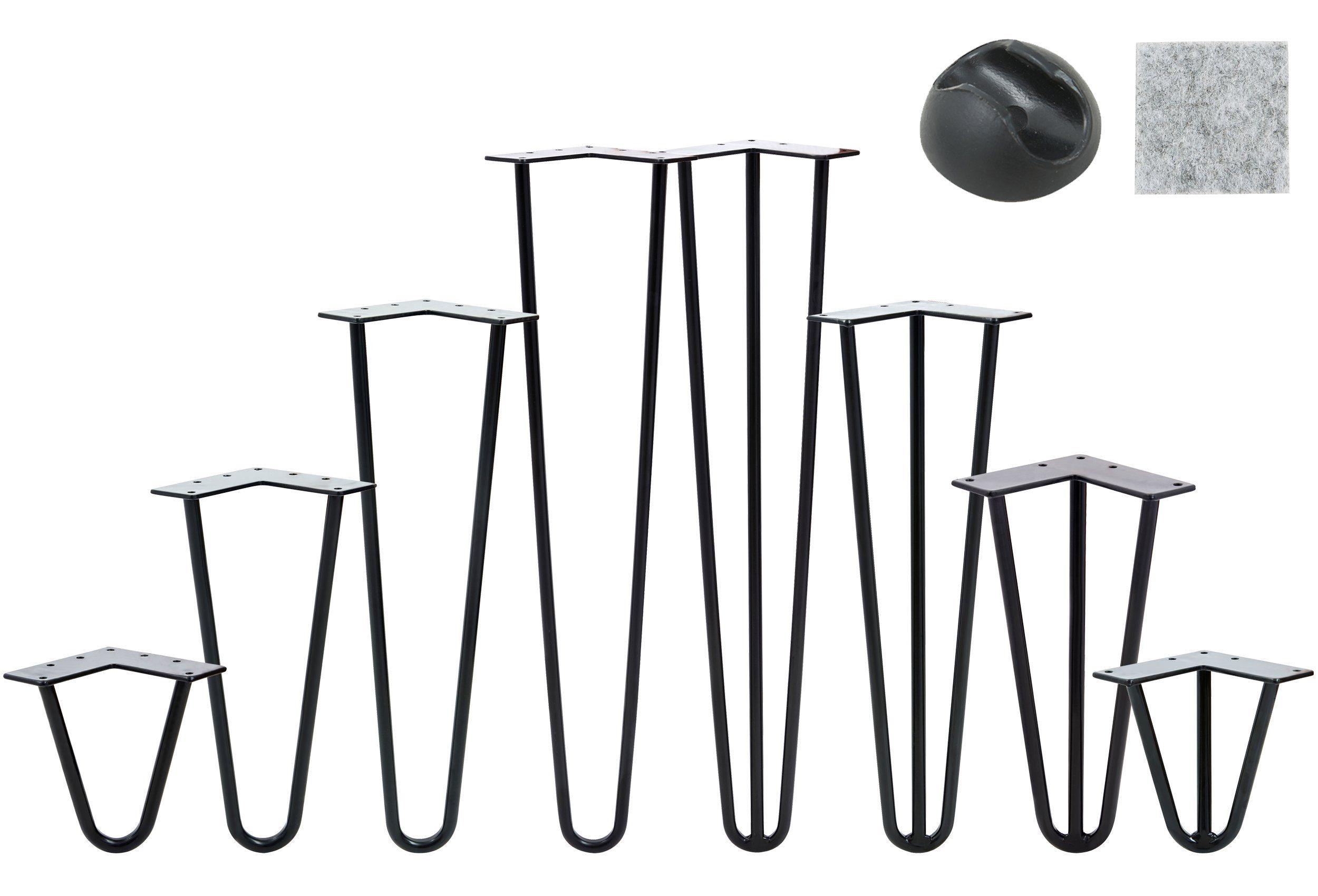 VENDOMNIA Tischbein Hairpin 4er Set, Metall, aus Stahl, 2 oder 3 Streben, Größenwahl, Haarnadel Möbelfüße,Hairpin Legs Tischgestell,Couchtisch, Schreibtisch