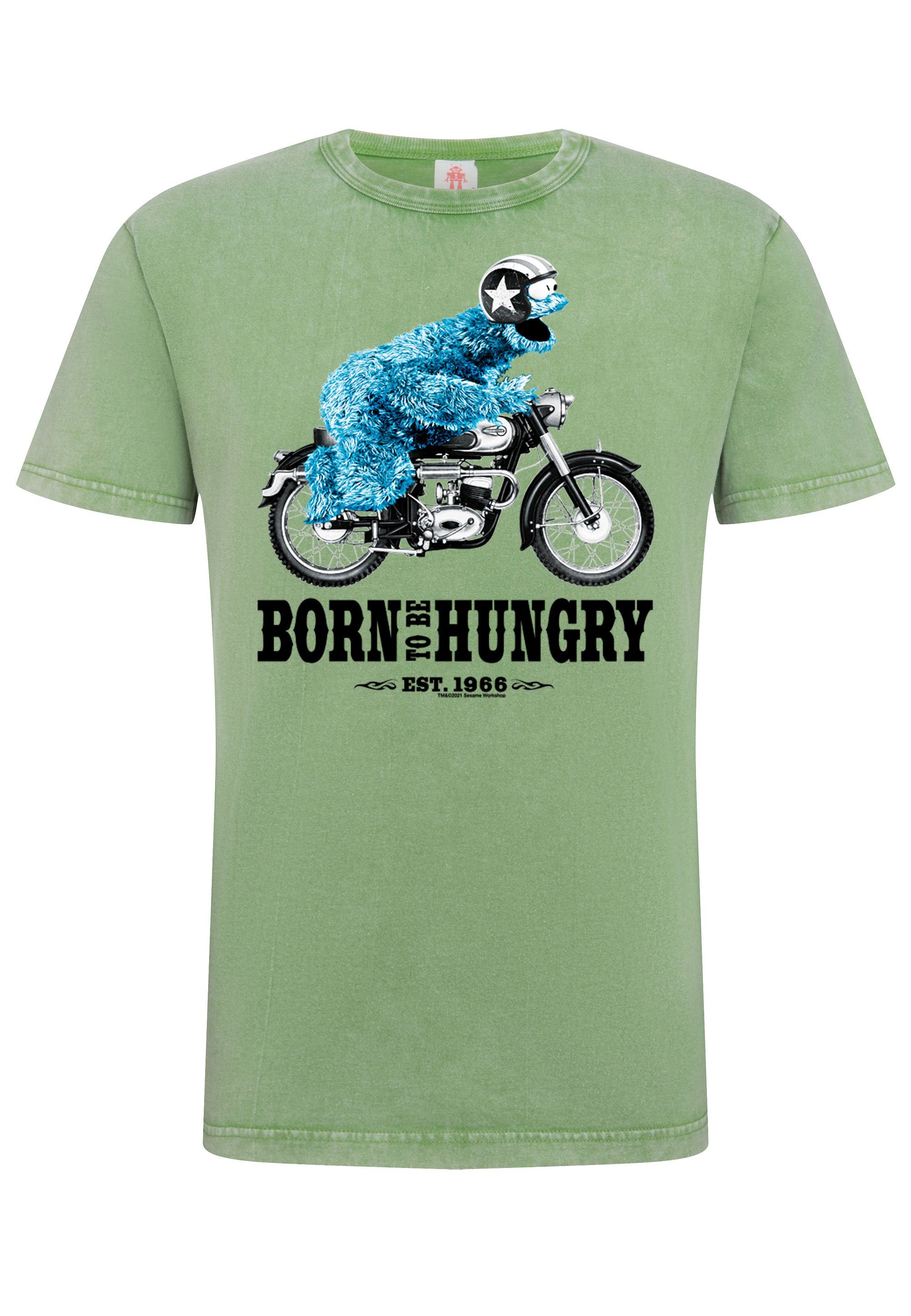 hellgrün T-Shirt Krümelmonster Motorrad - mit Sesamstrasse Print lizenziertem LOGOSHIRT