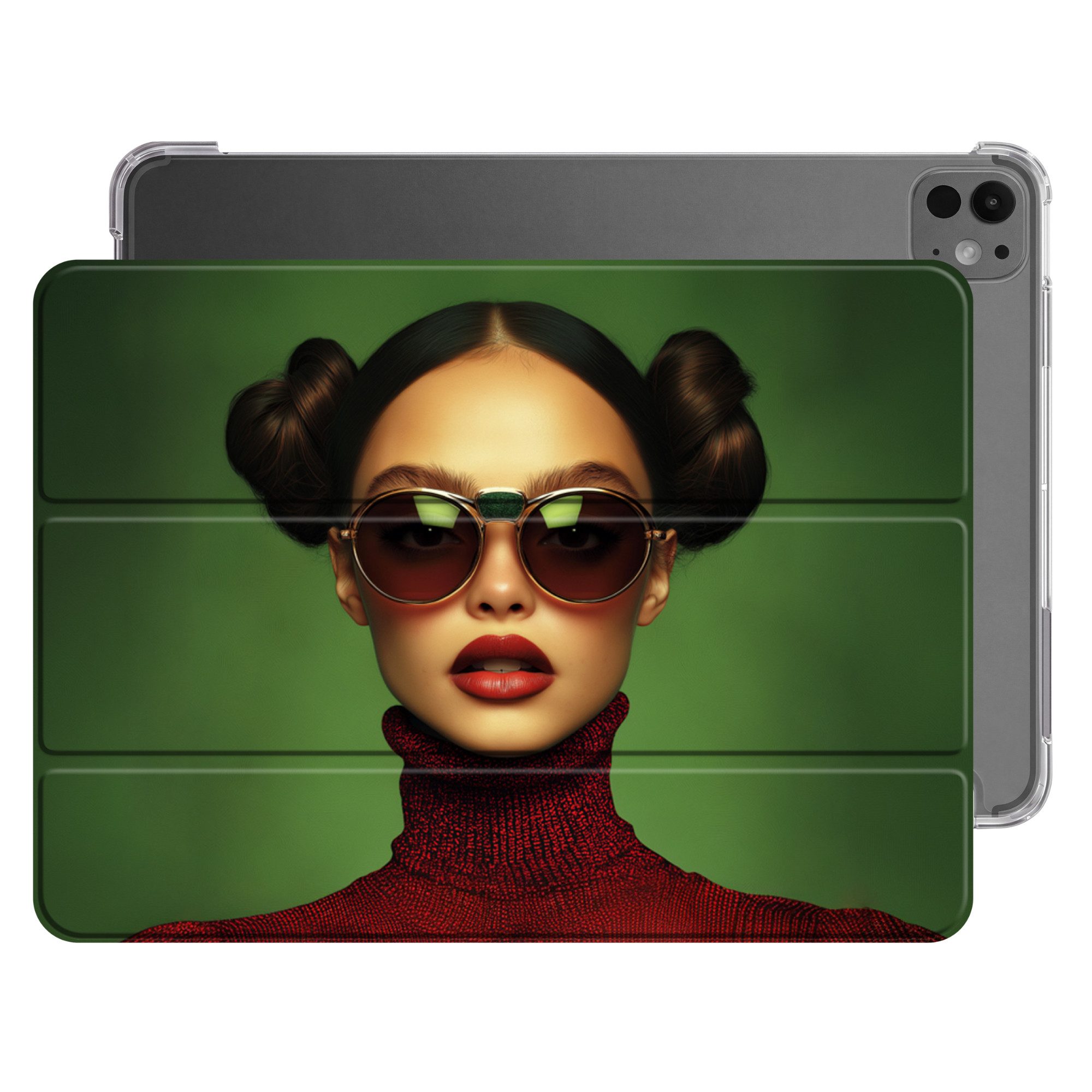 OnlyWow Tablet-Hülle Apple iPad Pro (2024) 11 inch Frau - Grün - Brille - Ästhetisch - Mode, Klapptasche, Auto-Sleep/Wake-Funktion, Stoßfest, mit Muster
