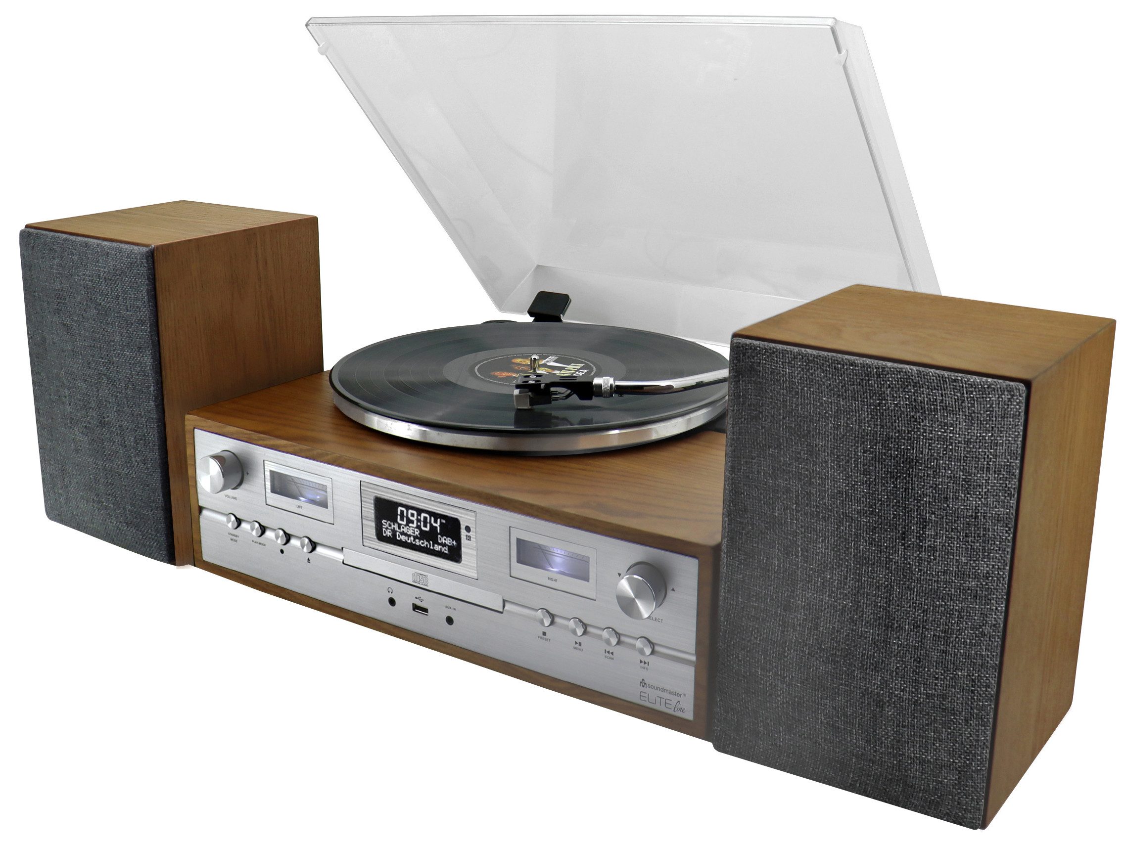 PL895 Retro HiFi Anlage (CD, Bluetooth, DAB+ Radio, USB-Aufnahme) Plattenspieler