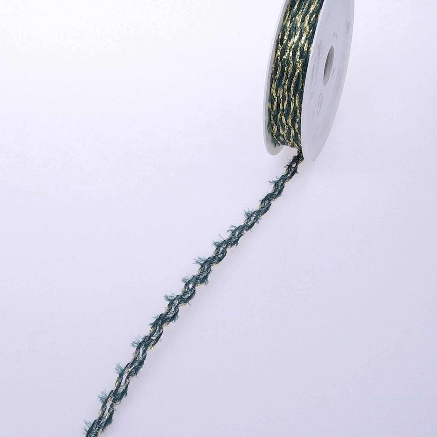 Deko AS Kordel Fransenschnur mit Lurex grün, gold - 10 mm breit - Rolle 15 Meter - A