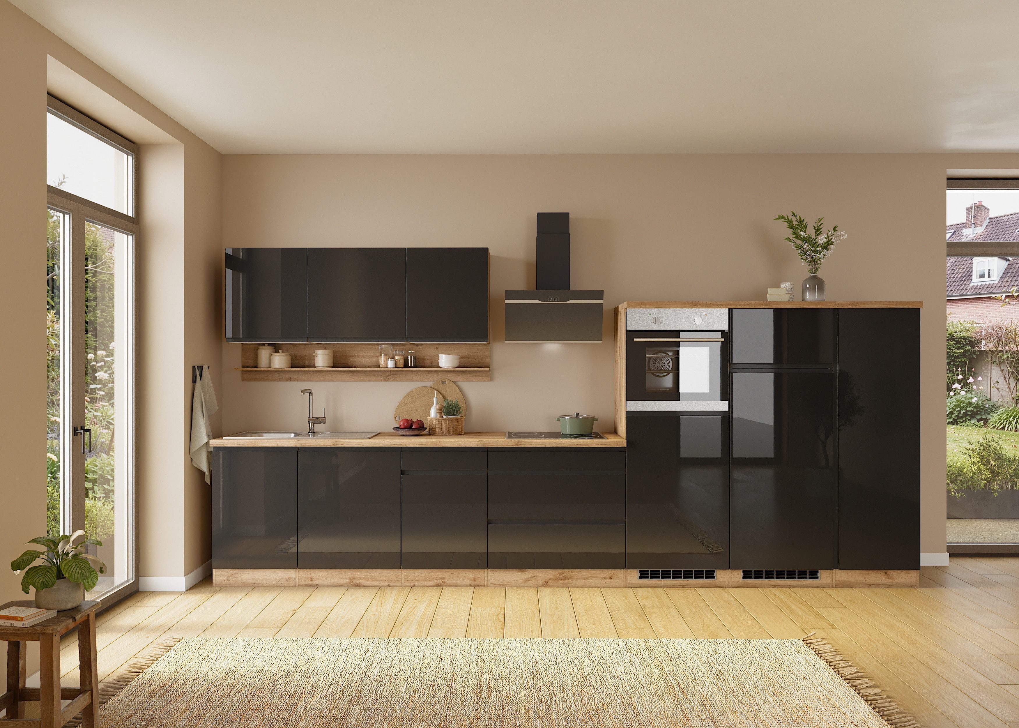 KOCHSTATION Küchenzeile KS-Virginia,neu in verbesserter Ausführung, Breite 410 cm, Softclose, wahlweise mit E-Geräten und Induktion