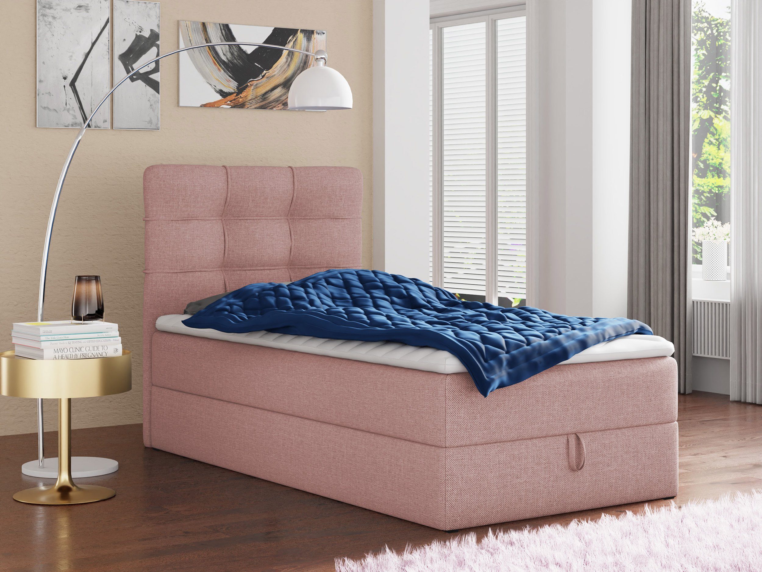 Boxspringbett Nardo Mini Mit Bettkasten – 90x200 Cm, Wahlweise Bonell- Oder Taschenfederkern