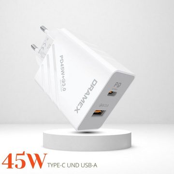 Syrox Dramex 45W Dual Port Type-C und USB-A Netzteil Ladegerät Smartphone-Ladegerät