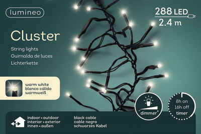 Lumineo LED-Lichterkette Lumineo Lichterkette Cluster 288 LED 2,4 m warm weiß, schwarzes Kabel, Dimmbar, Timer, Indoor, Outdoor