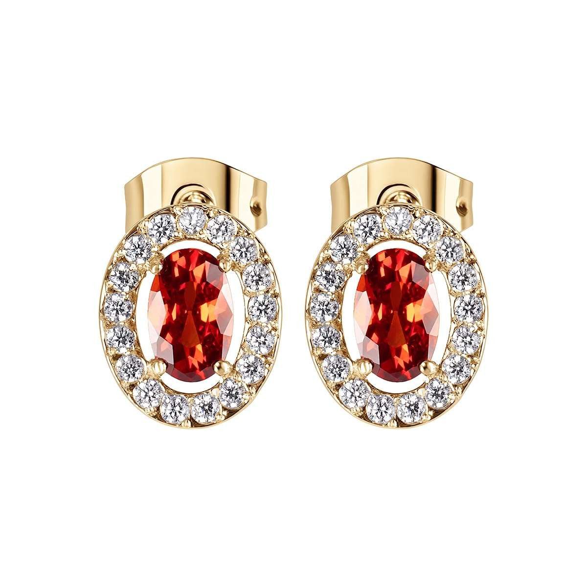 Jacques Lemans Paar Ohrstecker S-O246D, für Damen Edelstahl mit Zirkonia Rot/Gold