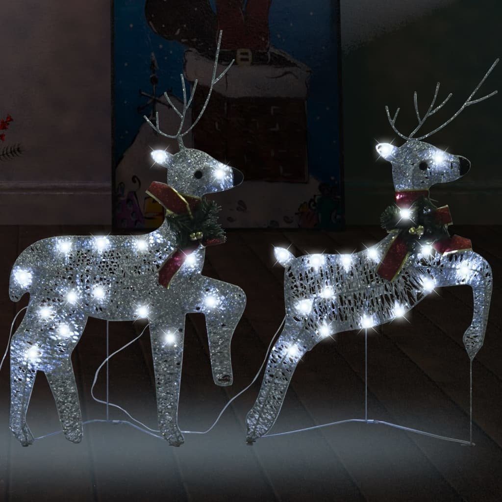 möbelando Weihnachtsfigur 3013528 (2er-Set), mit 40 LEDs aus Mesh, Metall in Silber. Abmessungen (H) 64 cm