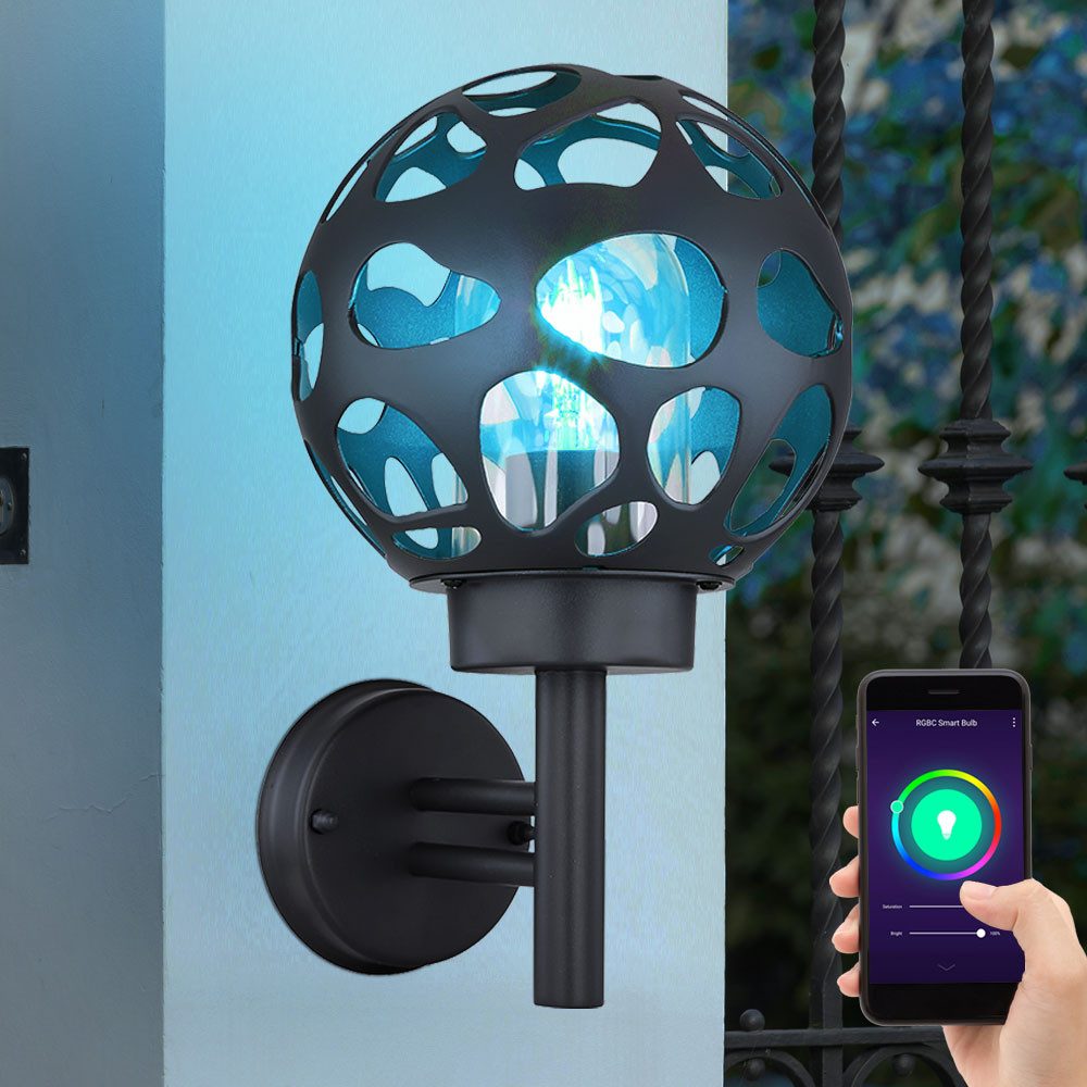 GLOBO LIGHTING LED Wandleuchte, Leuchtmittel inklusive, Kaltweiß, Warmweiß, Neutralweiß, Tageslichtweiß, Farbwechsel, Smart LED Außenwandlampe Haustürlampe Fassadenlampe Kugel anthrazit