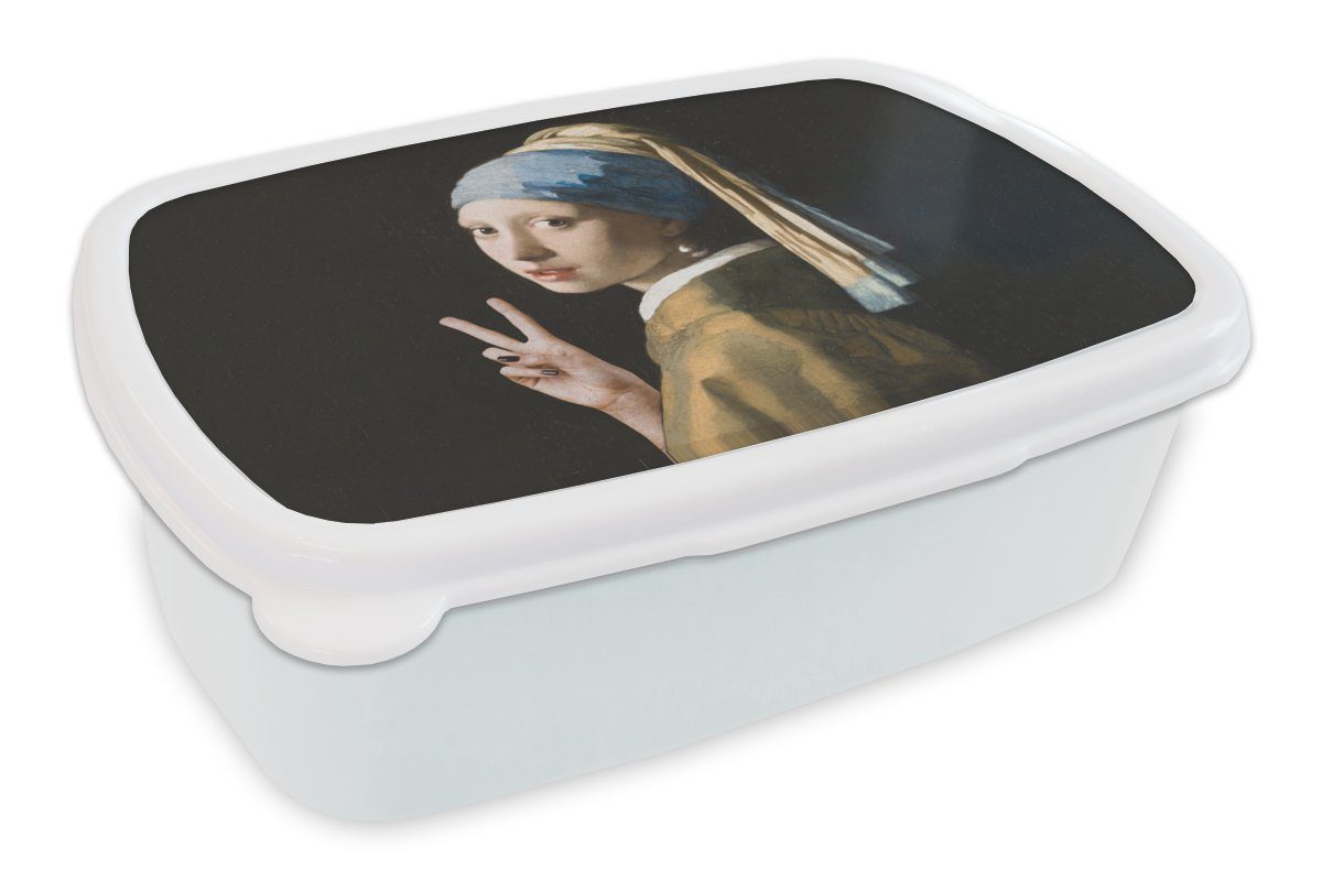 MuchoWow Lunchbox Das Mädchen mit Frieden, (2-tlg), weiß für Johannes und Kunststoff, Perlenohrring Erwachsene, Brotbox Vermeer Mädchen Brotdose, und für - dem - Jungs Kinder