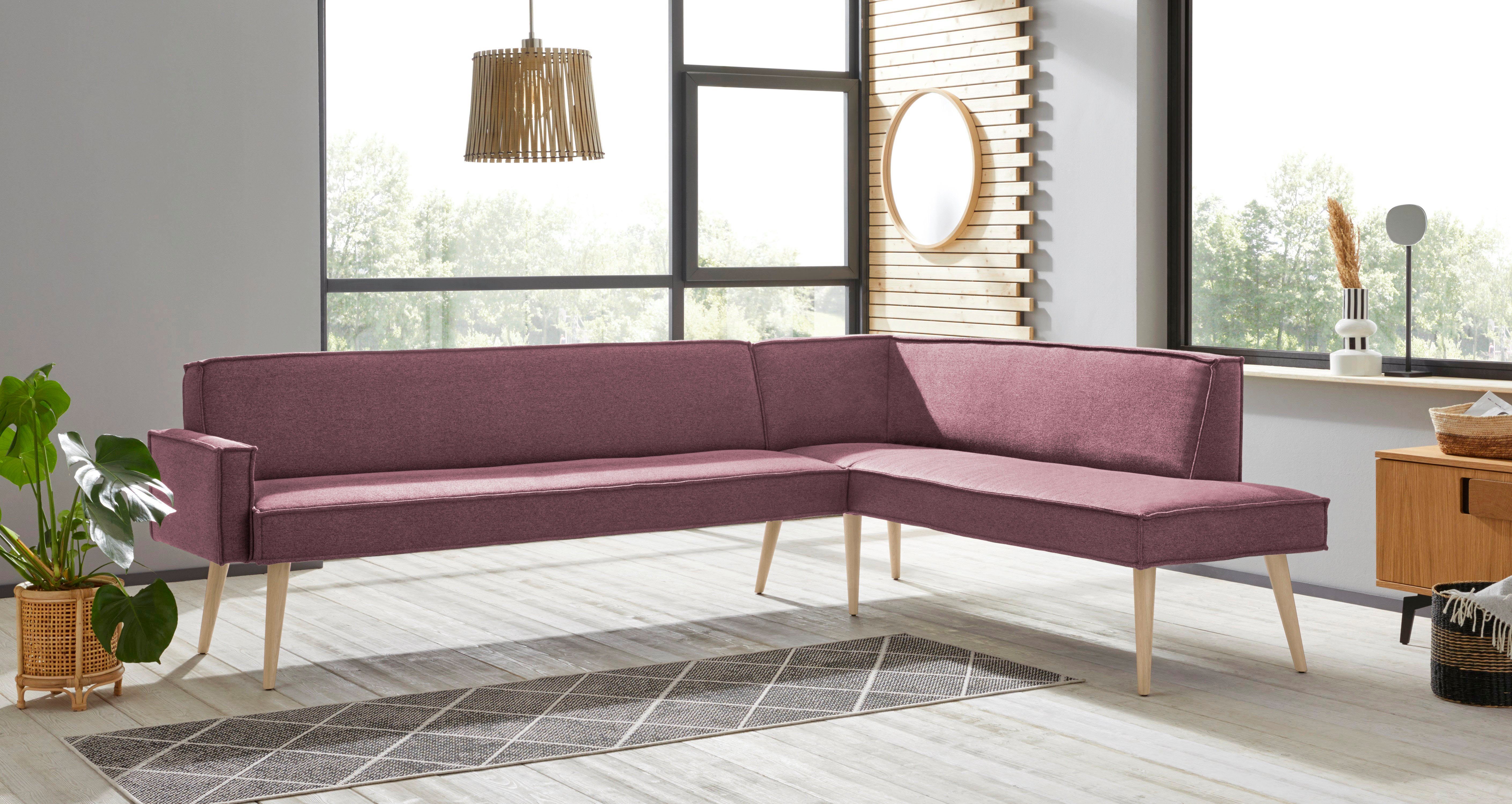 exxpo - sofa fashion Eckbank Lungo, moderne Kedernaht, bequem und elegant, hoher Holzfuß, hochwertige Detailverarbeitung, frei im Raum stellbar