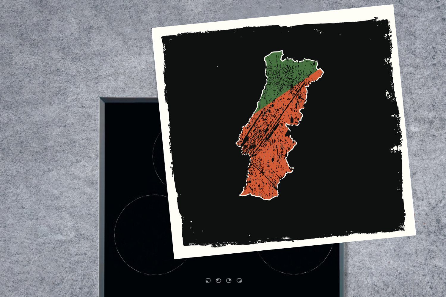 tlg), Illustration einem cm, Portugal von 78x78 küche (1 den MuchoWow schwarzen, Herdblende-/Abdeckplatte der Flagge für Farben vor Arbeitsplatte Vinyl, in Ceranfeldabdeckung,