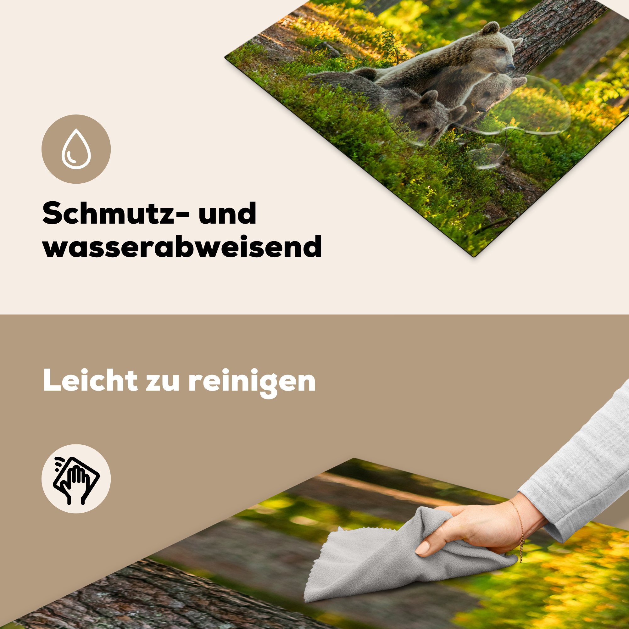 die Bär Wald, - MuchoWow Vinyl, Braun Induktionsmatte tlg), für - Ceranfeldabdeckung Herdblende-/Abdeckplatte küche, 59x52 (1 cm,