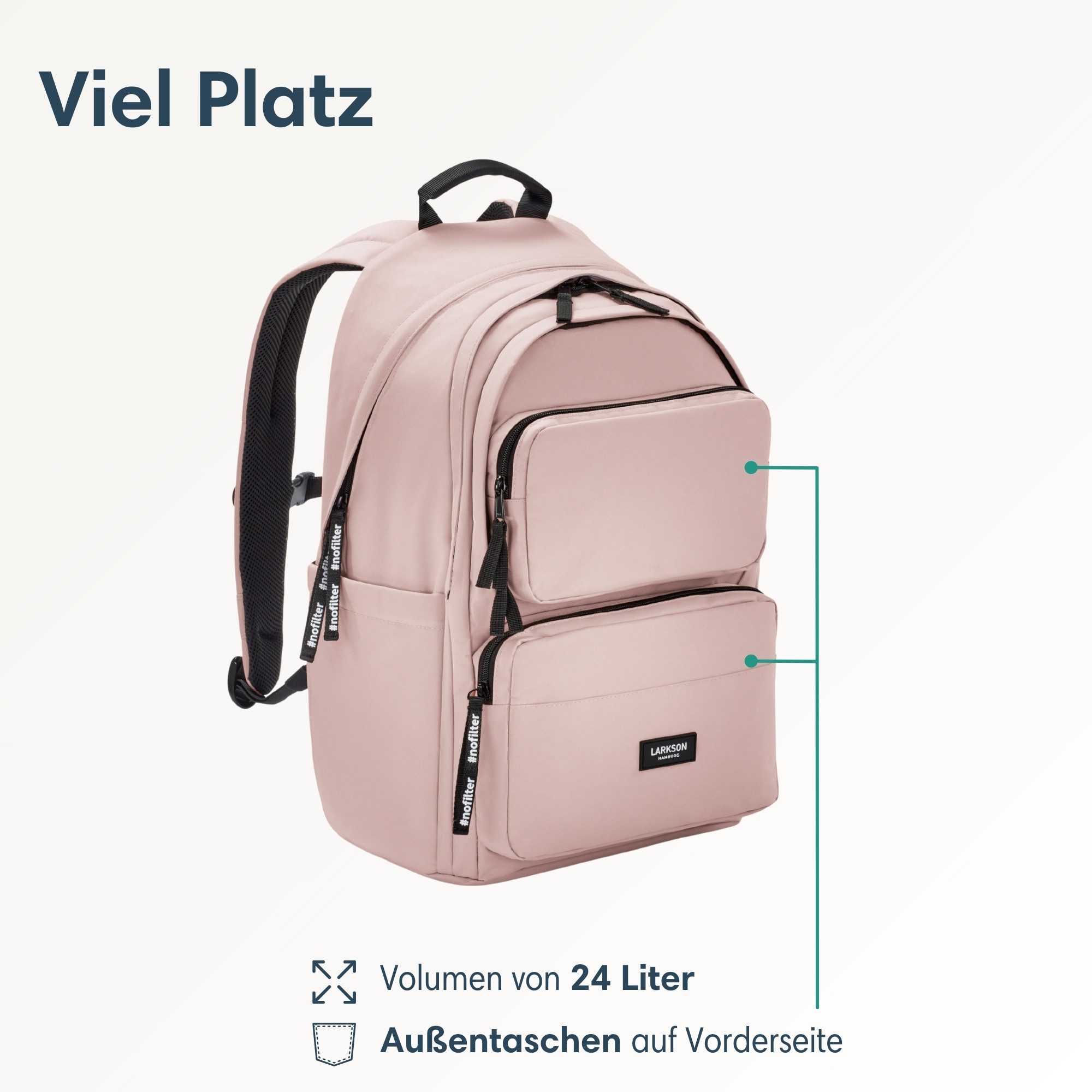 LARKSON Schulrucksack No 3 Advanced Rucksack für Schule, Mädchen Jungen (1-tlg), 3 Hauptfächer, Seitentasche, Laptopfach, Wasserabweisend