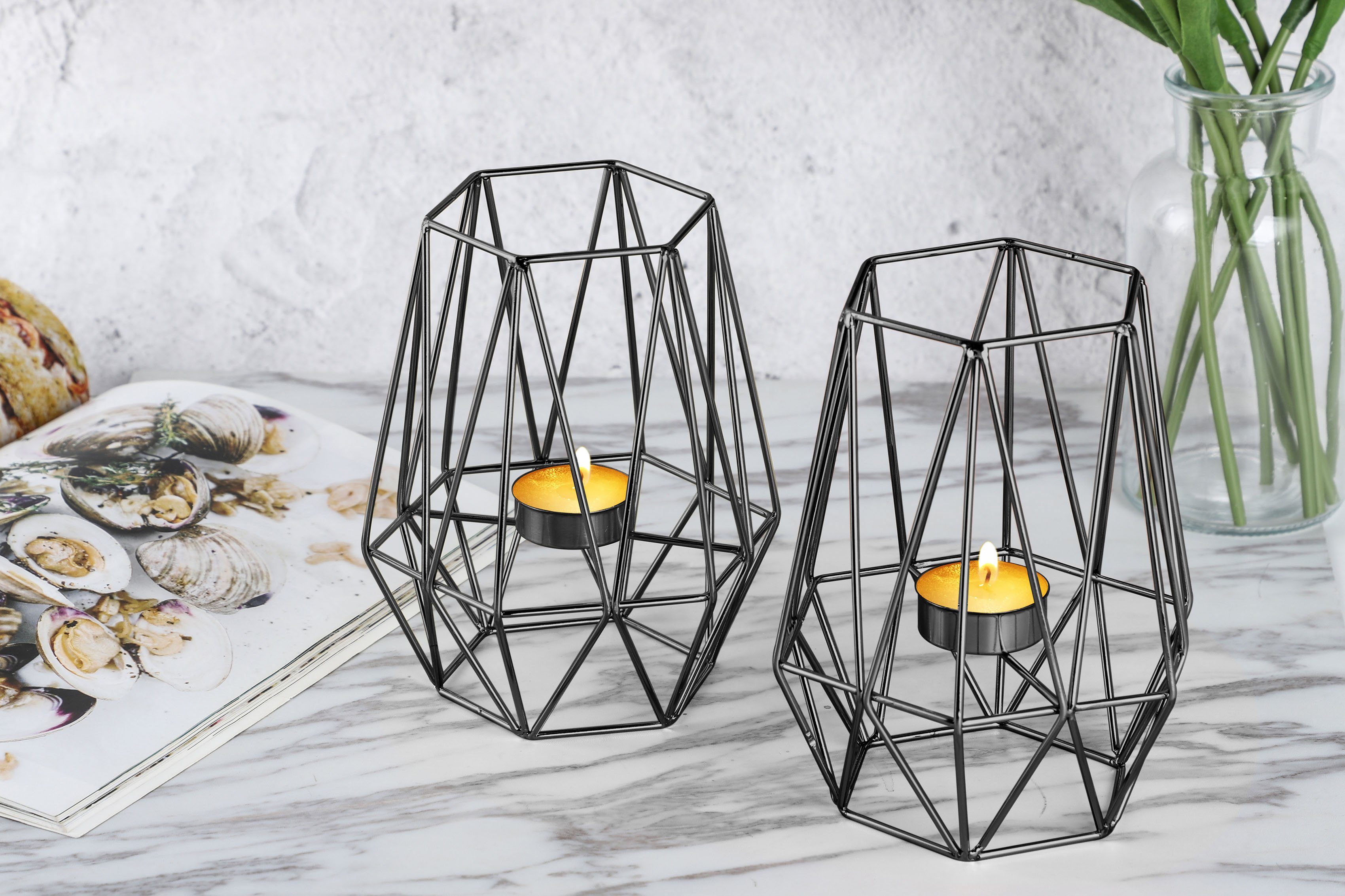 Big, 2 cm Weihnachtsdeko geometrisches St), moderner Design, schwarz Eisen, ca. 17 (Set, Teelichthalter Höhe Vintage aus Kerzenhalter ECHTWERK