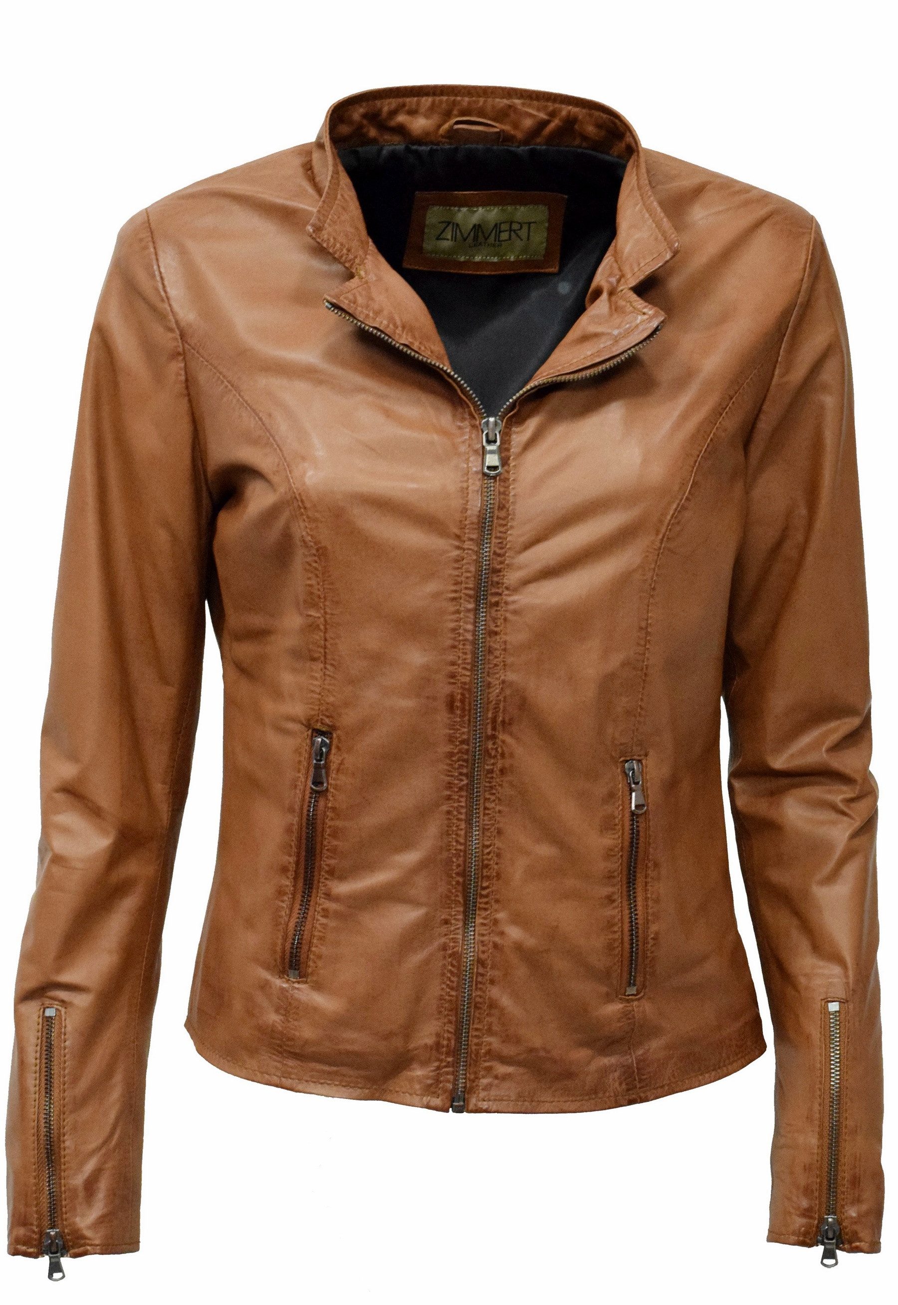 Zimmert Leather Lederjacke Debby weiches Leder, Creme Beige Cognac Braun Sc günstig online kaufen