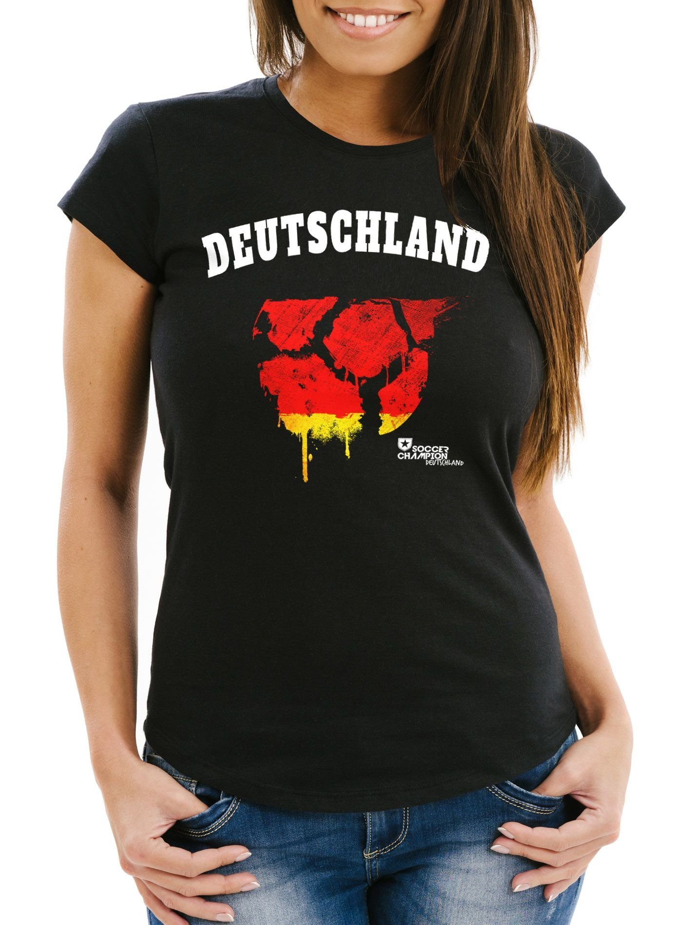 MoonWorks Print-Shirt Damen T-Shirt Deutschland Fanshirt Fußball EM WM Vintage Ball Germany mit Print