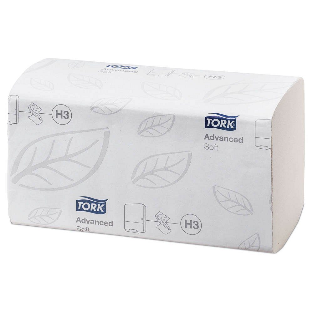 TORK Papierhandtuch 3.750 Papierhandtücher 2-lagig Z-Falz H3 Advanced weiß, 2-lagig, Nassfest, Lorbeerblatt-Design