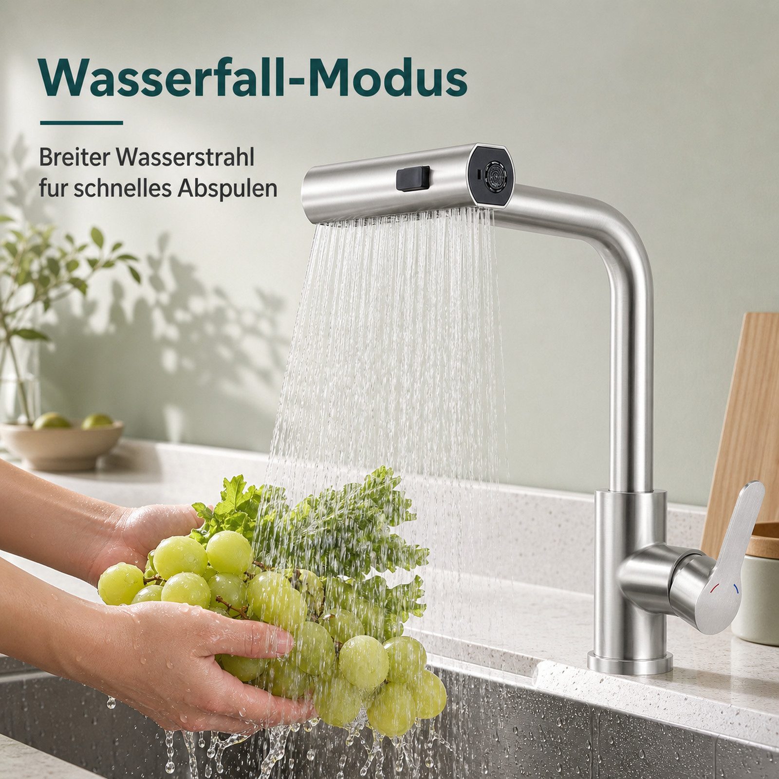 Ledklang Küchenarmatur Schwarz/Silber Edelstahl Optik ausziehbarer Brause Spültischarmatur (1-St) Einhebelmischer für Küchenspüle Armatur 360° Drehbar 3 Strahla – Bild 4 von 5