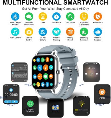 Nerunsa Smartwatch (1,85 Zoll, Android iOS), mit Anrufe IP68 Wasserdicht Fitnessuhr Schlafmonitor Schrittzähler Uhr