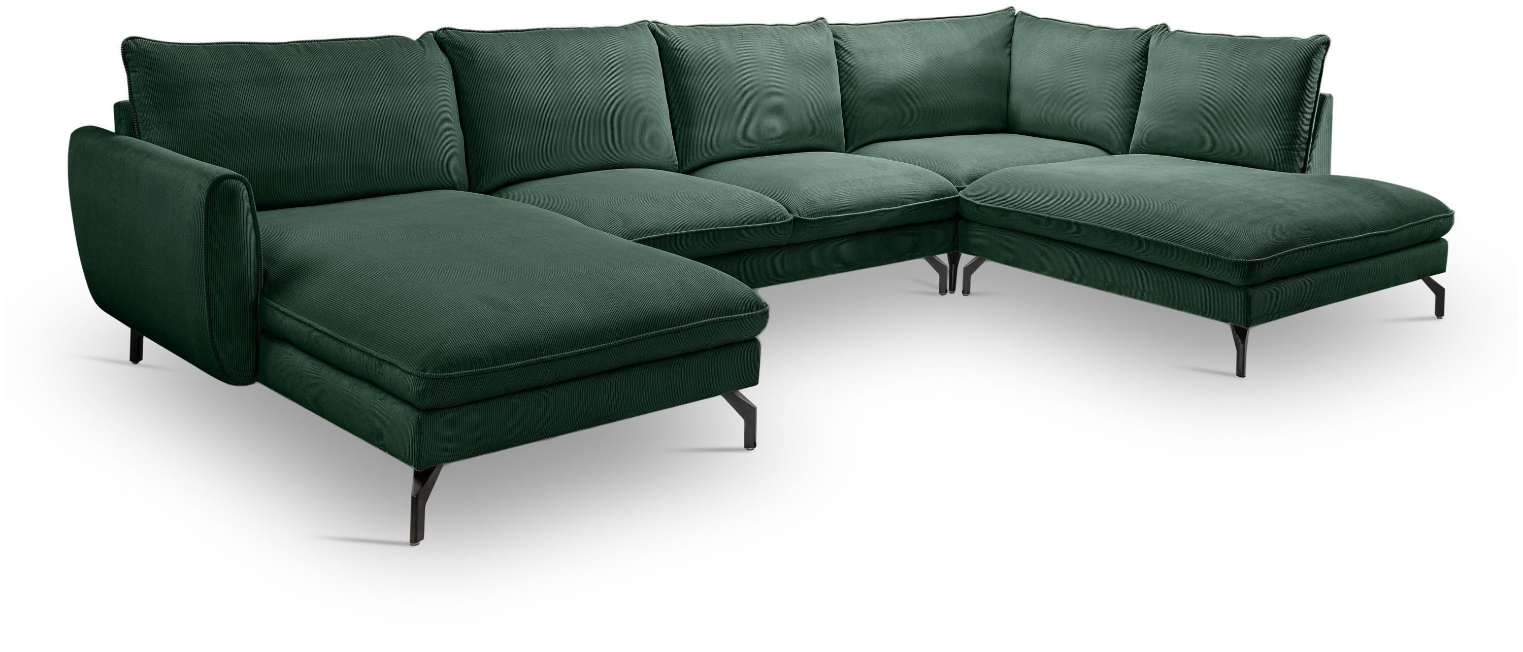 xonox.home Wohnlandschaft, in U-Form Recamiere rechts aus Kleincord in smaragdgrün 361x87x202cm