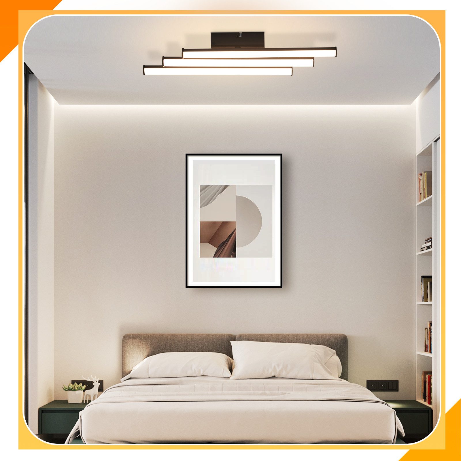 ZMH LED Deckenleuchte Wohnzimmer Schwarz Modern Wadnleuchte Innen 3000K für Küche Flur, Augenschutz, Einfache Installtion, LED fest integriert, Warmweiß