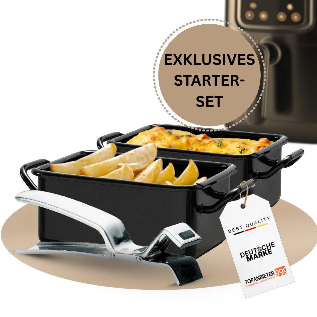 Topanbieter999 Auflaufform 2er Set + 1 Stück Ofenzange Zubehör für Airfryer, Emaille, (3-St)