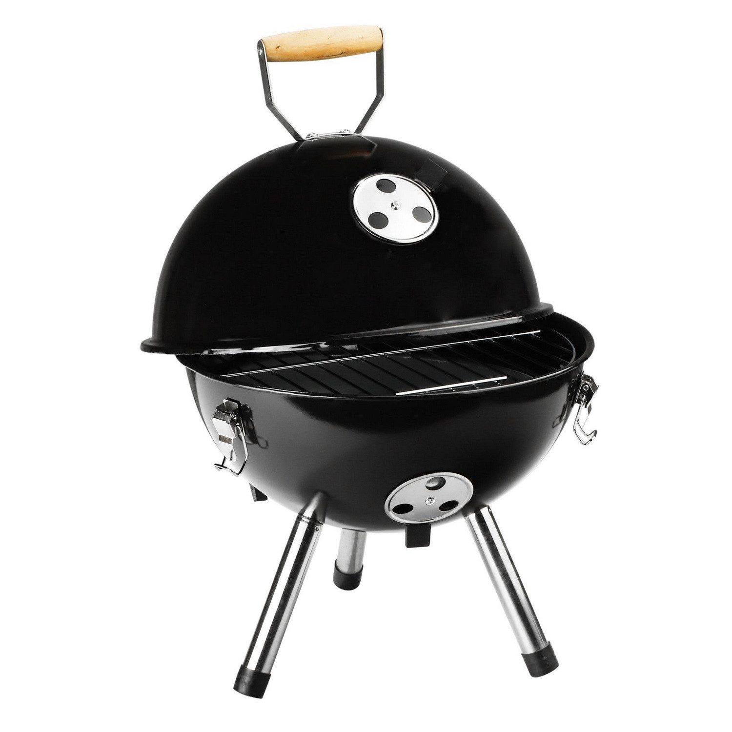 Haushalt International Holzkohlegrill Mini-Kugelgrill Ø 32 cm Grill Kugelgrill, Grillrost : 29 cm, Schwarz, optimale Luftzirkulation