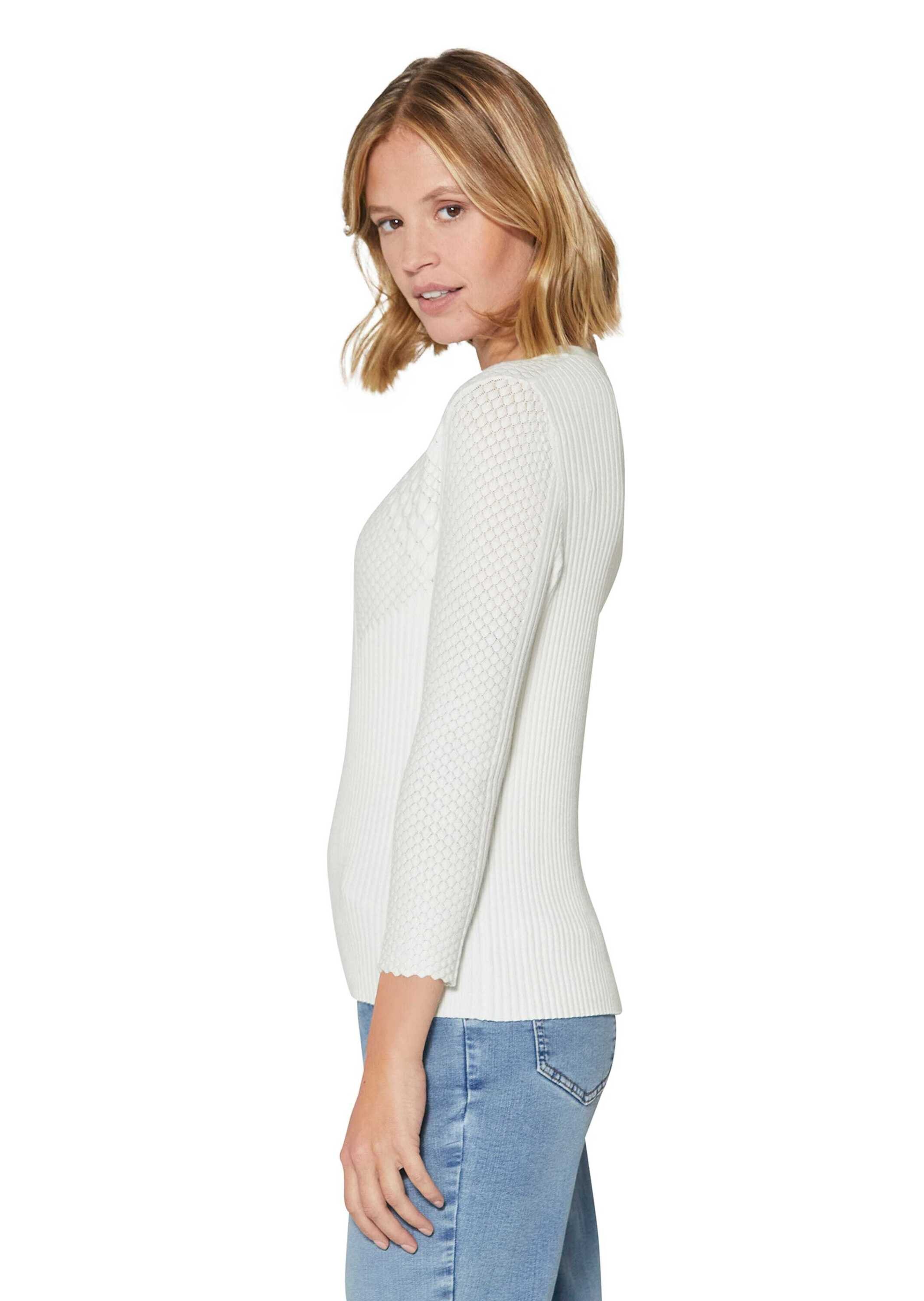 MADELEINE Strickpullover Schmaler Rippstrickpullover, Baumwollmix Uni-Design und runder Ausschnitt für zeitlose Eleganz
