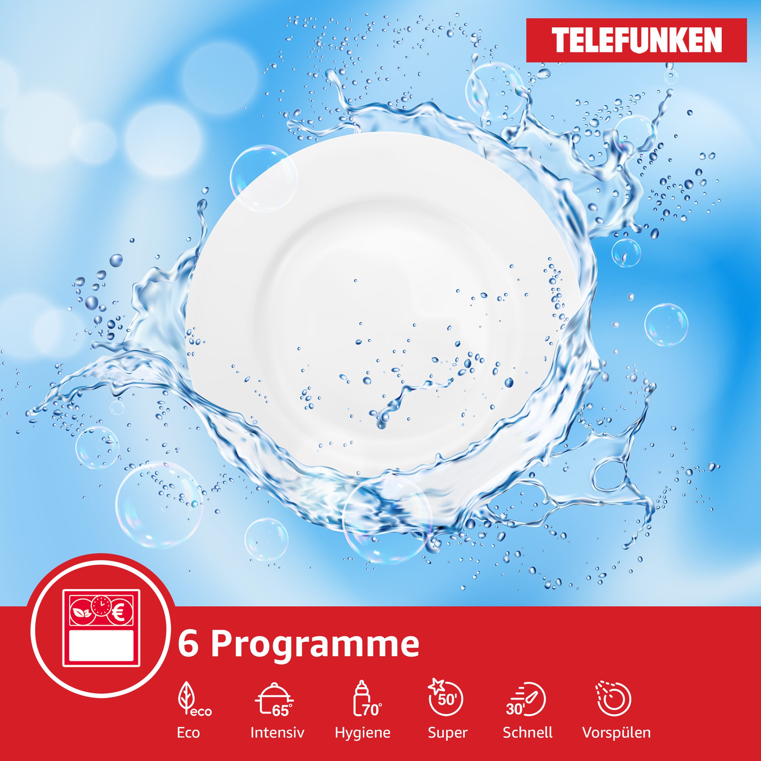 Telefunken Unterbaugeschirrspüler GEU6012DI, 12 l, 12 Maßgedecke, Spülmaschine unterbaufähig 60 cm, 6 Programme, 12 Maßgedecke, AquaStop – Bild 5 von 5