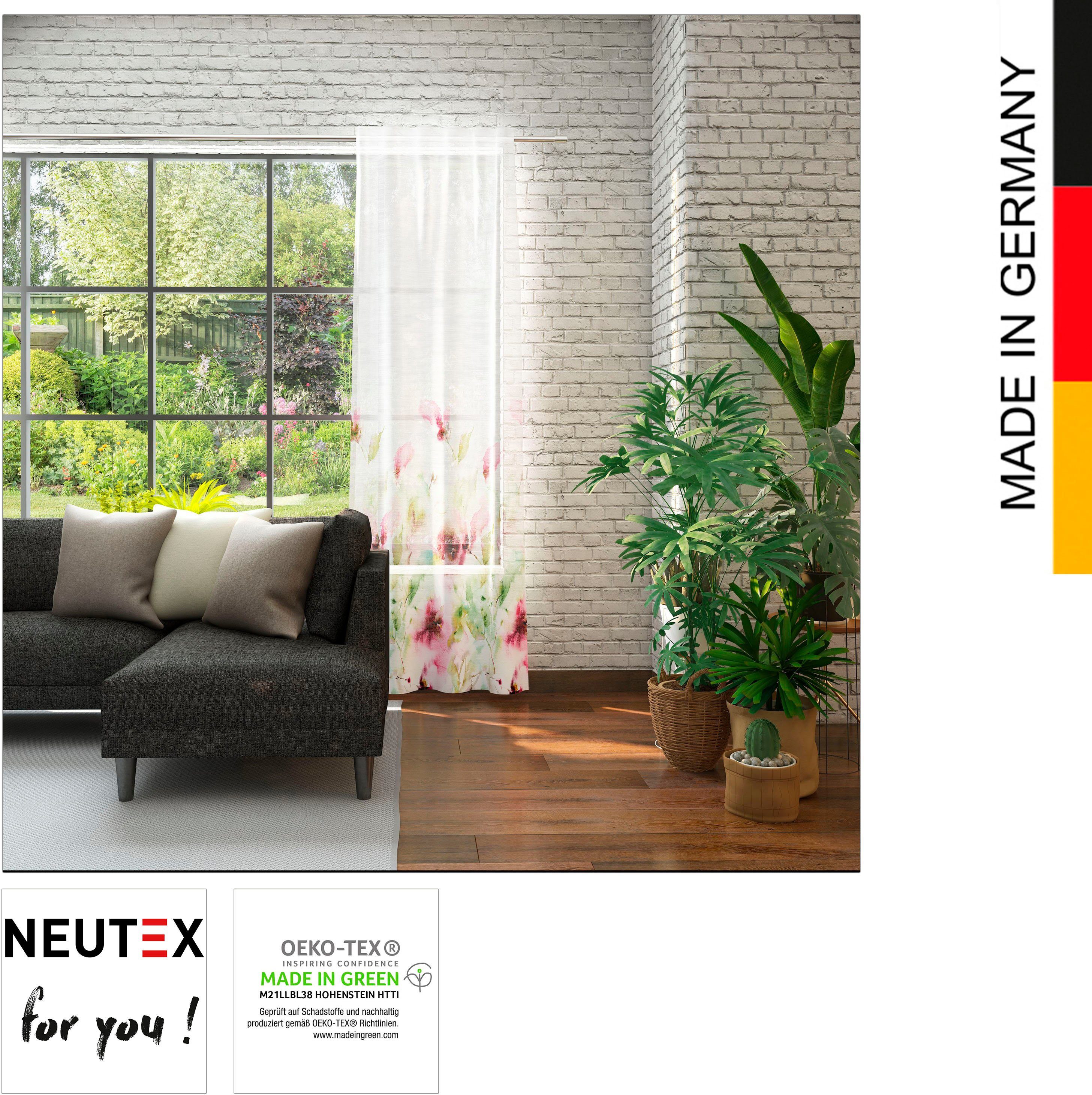 Vorhang Lilia, Neutex for you!, malerischer Multifunktionsband transparent, (1 türkis St), Aquarelloptik pink grün