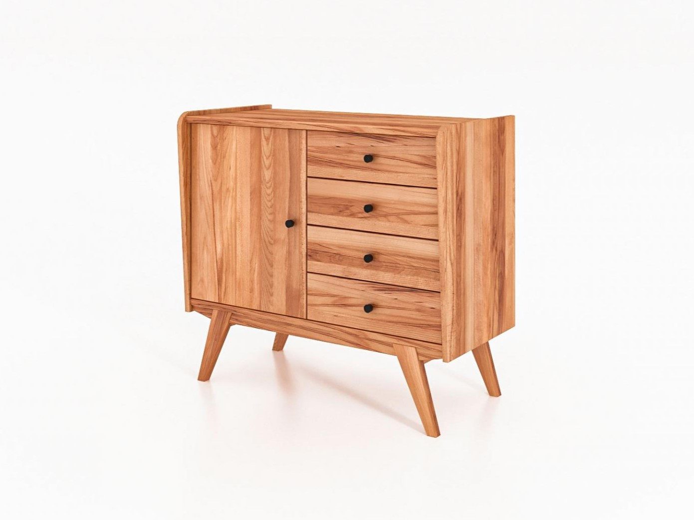 Natur24 Sideboard Kommode Jetro Kernbuche massiv 100x90x50cm mit 4 Schubladen und 1 Tür