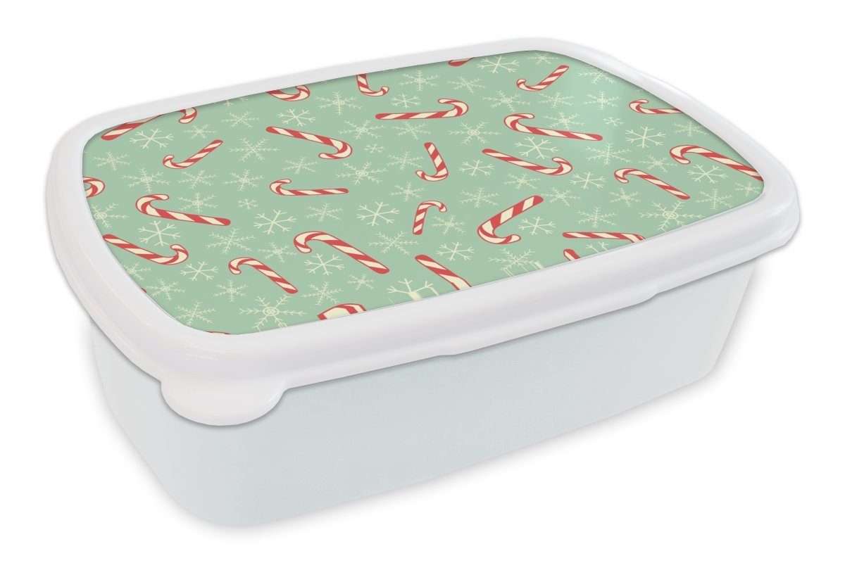 MuchoWow Lunchbox Feuerwerkskörper - Weihnachten - Schneeflocke - Muster, Kunststoff, (2-tlg), Brotbox für Kinder und Erwachsene, Brotdose, für Jungs und Mädchen weiß